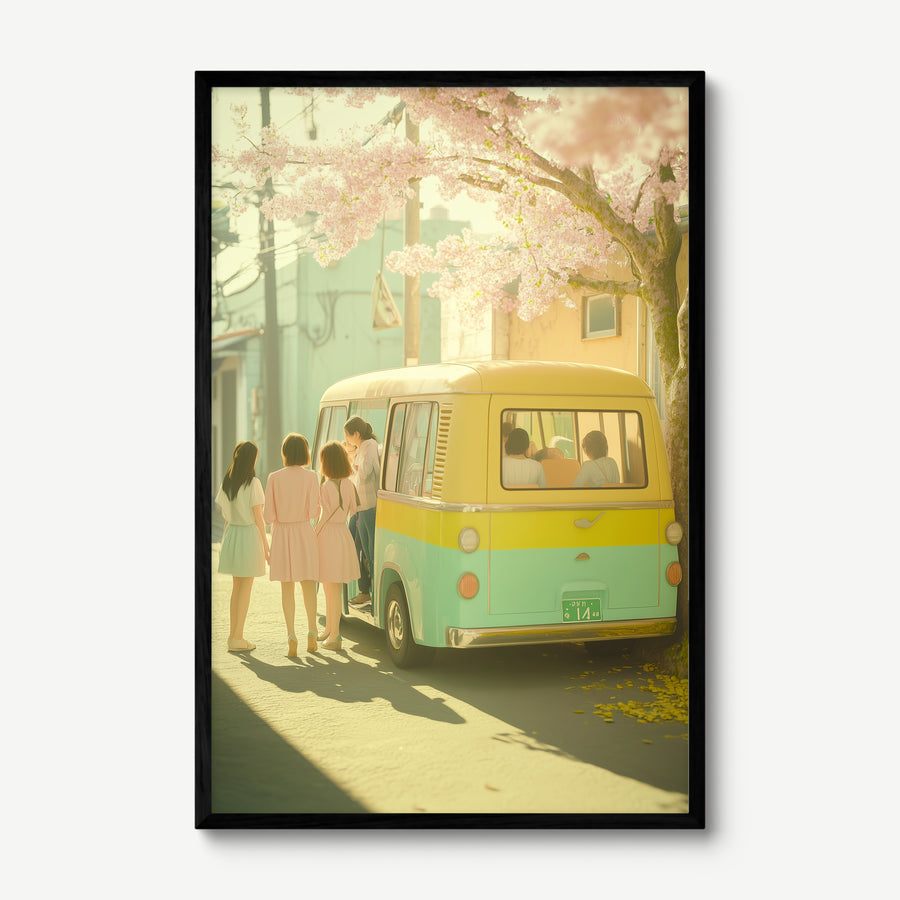 Cherry Blossom Getaway art print in a black frame