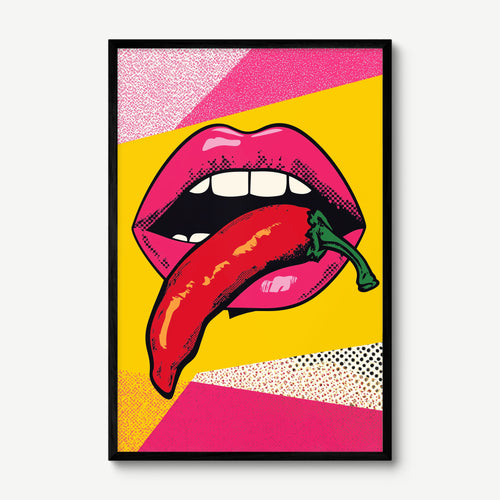 Chilli Lips art print in a black frame