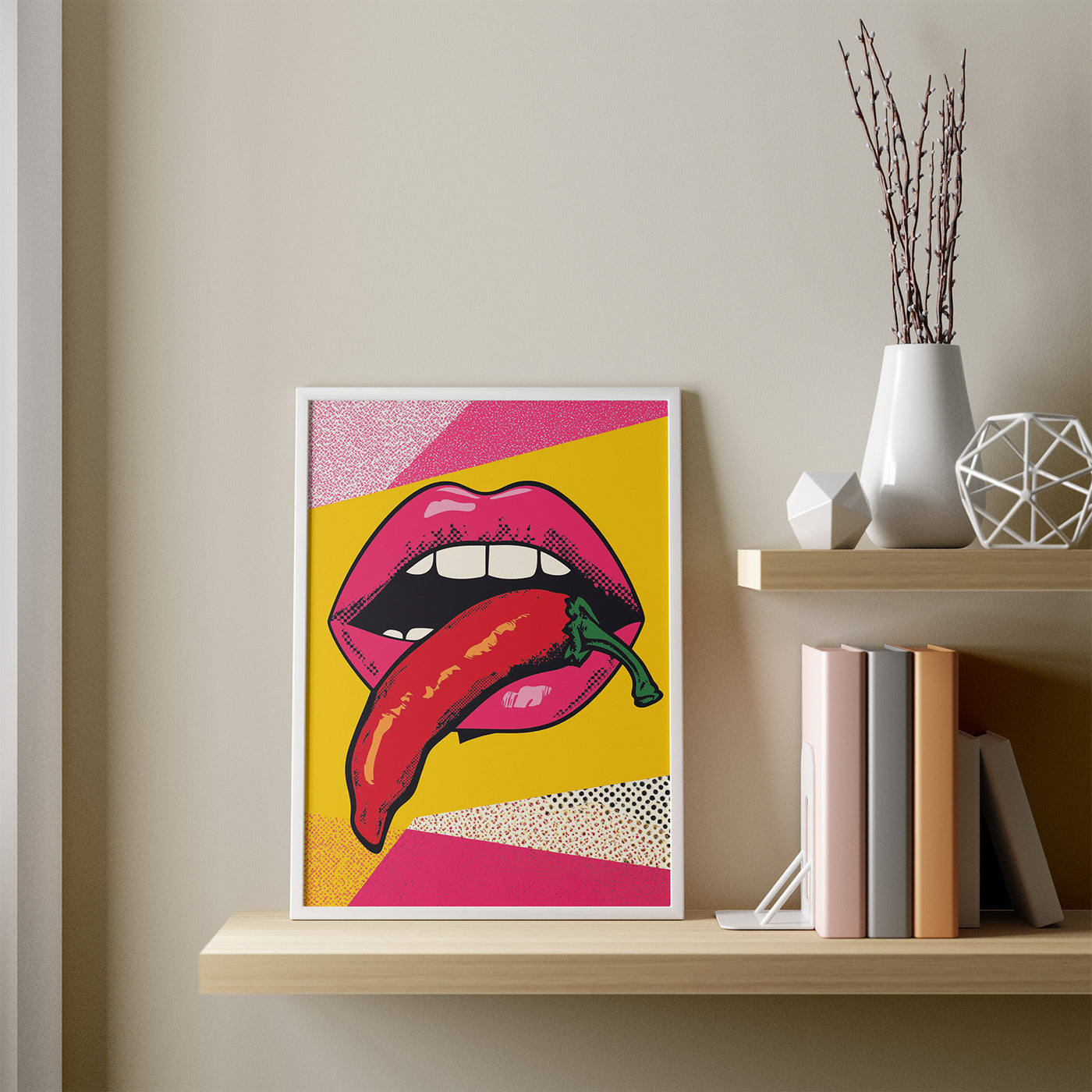 Chilli Lips framed in a room