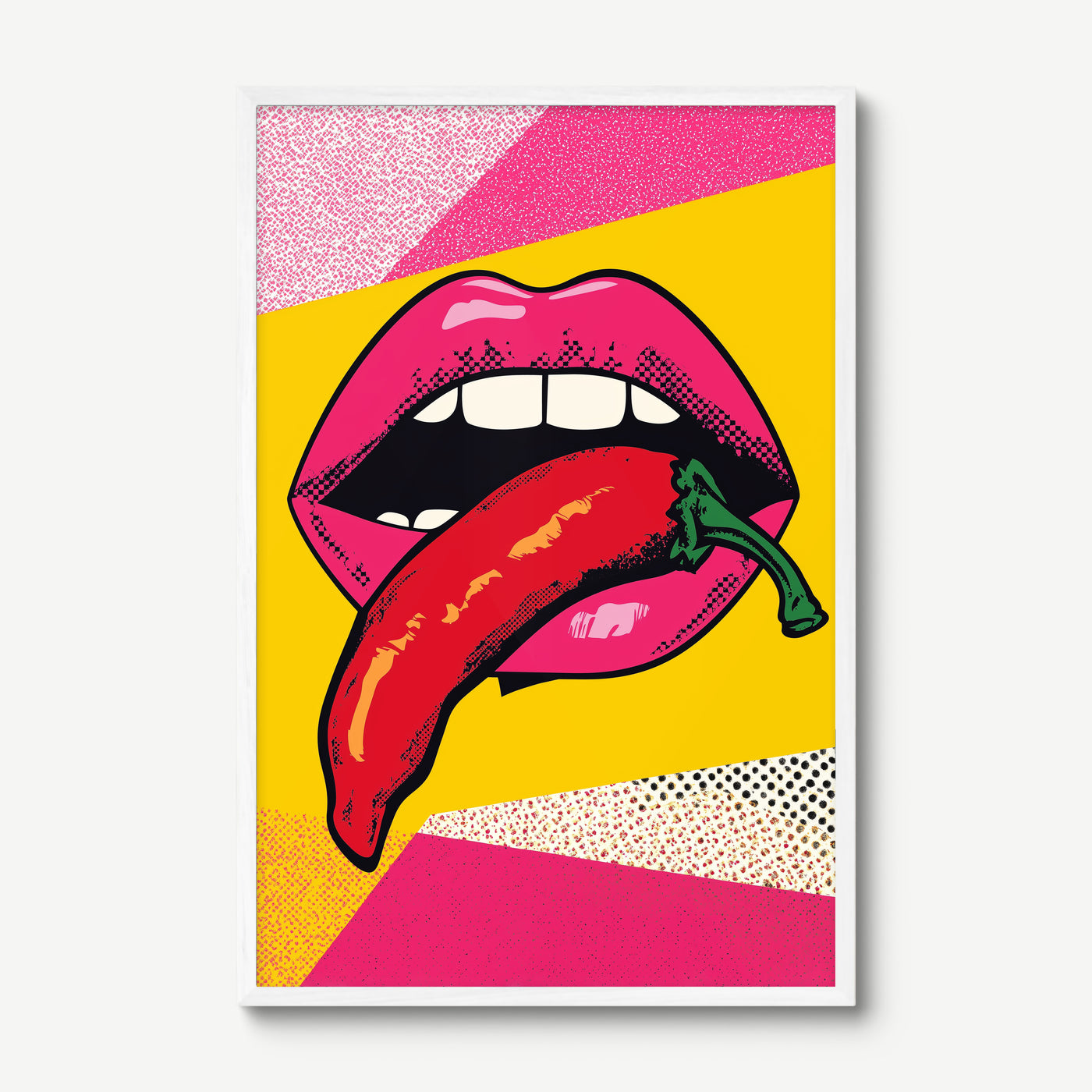 Chilli Lips art print in a white frame