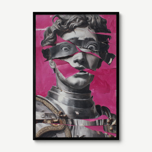 Classical Bust, Torn Pink art print in a black frame