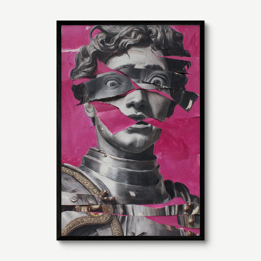 Classical Bust, Torn Pink art print in a black frame