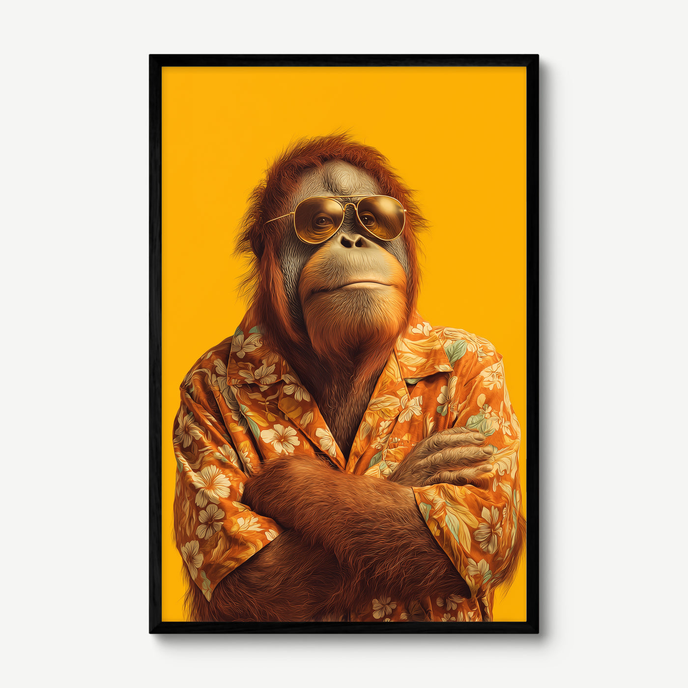 Cool Orangutan art print in a black frame