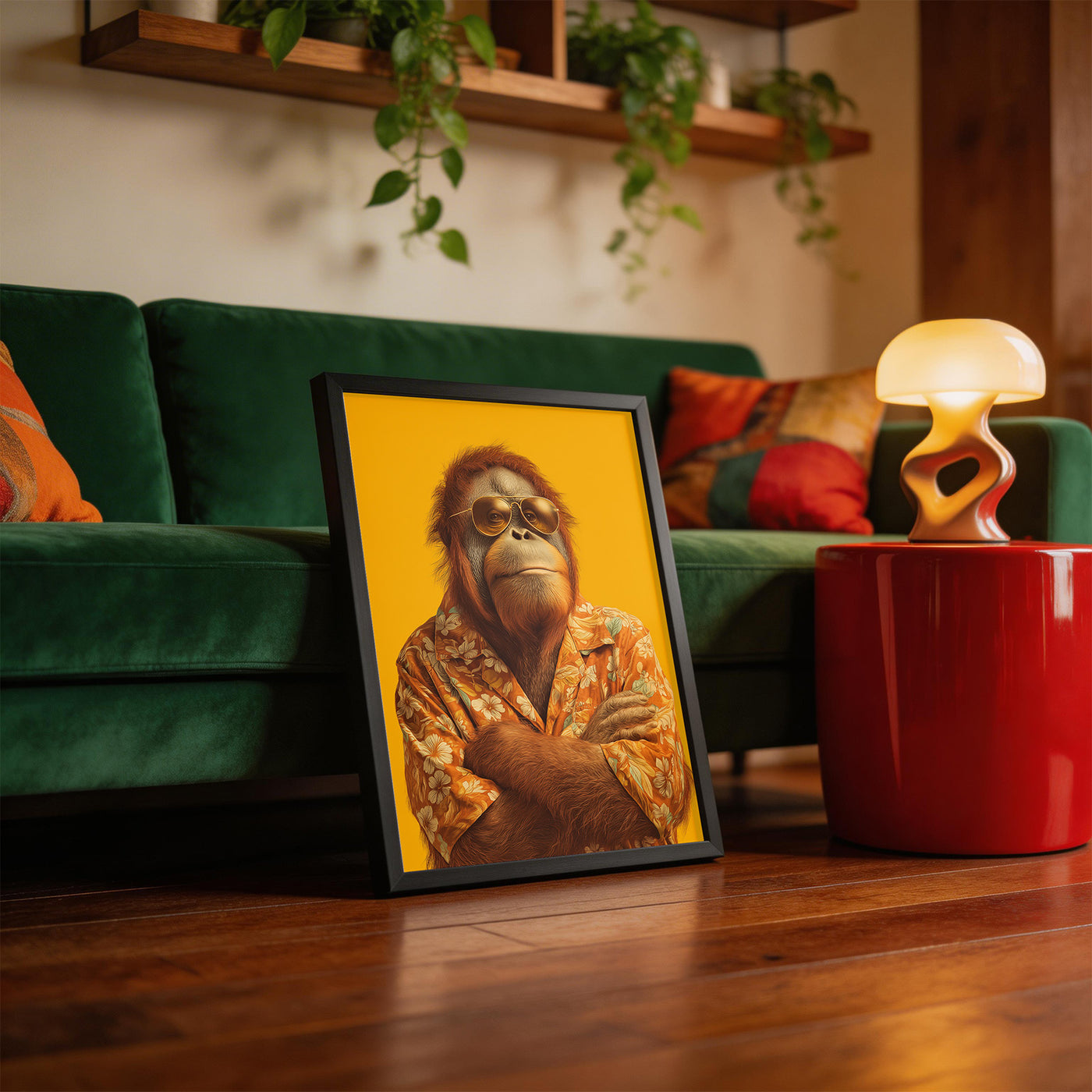 Cool Orangutan framed on a wall