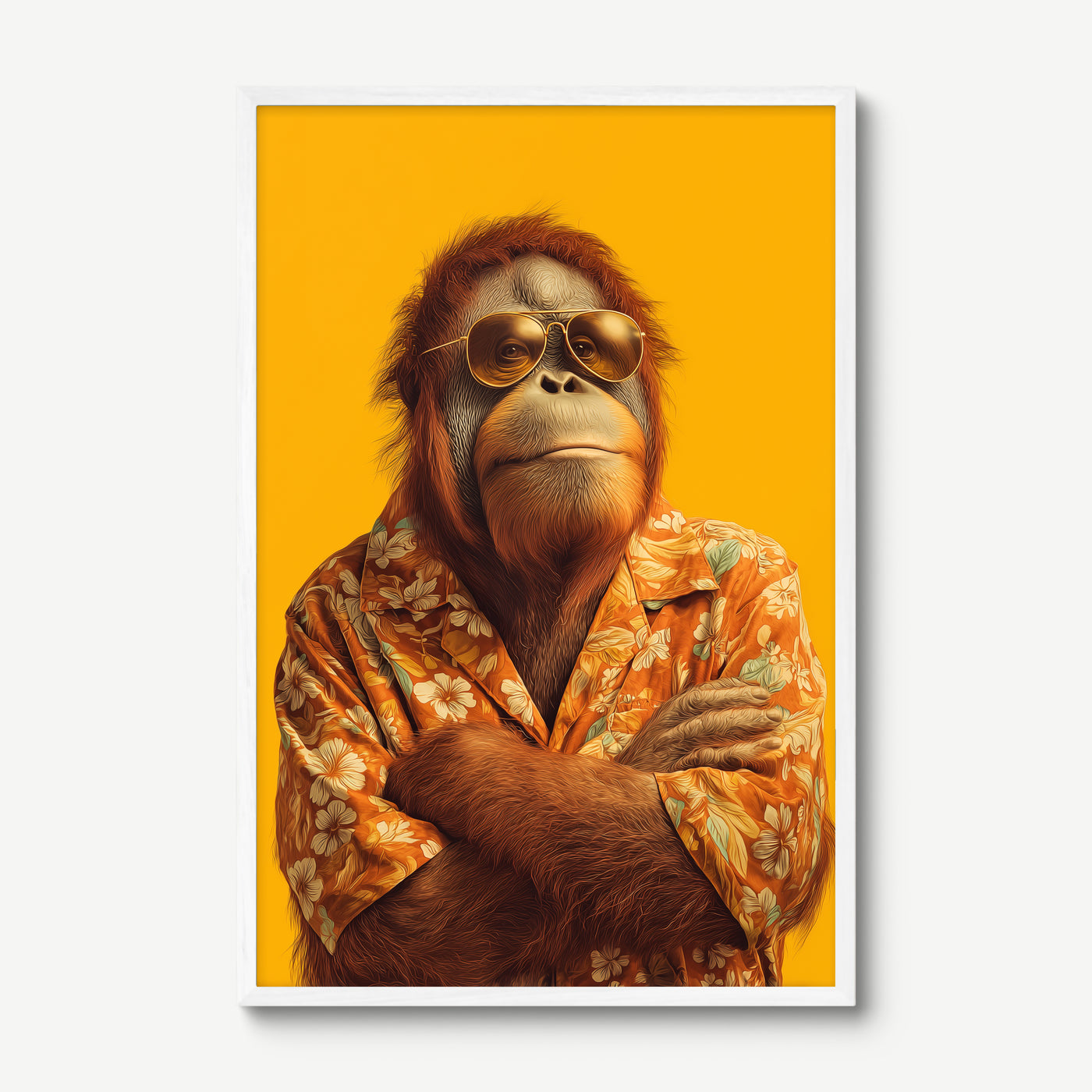 Cool Orangutan art print in a white frame