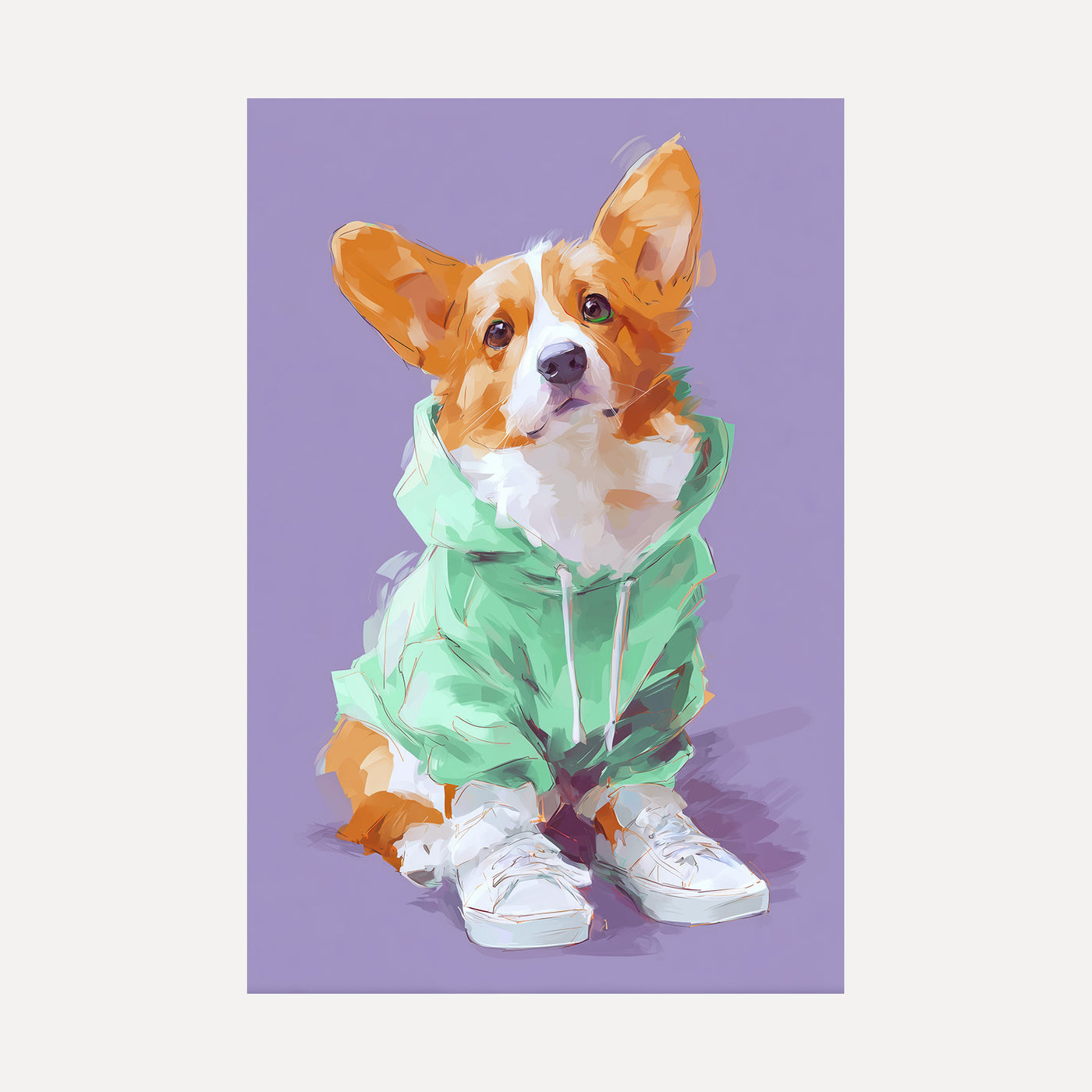 Corgi in Mint Hoodie unframed art print