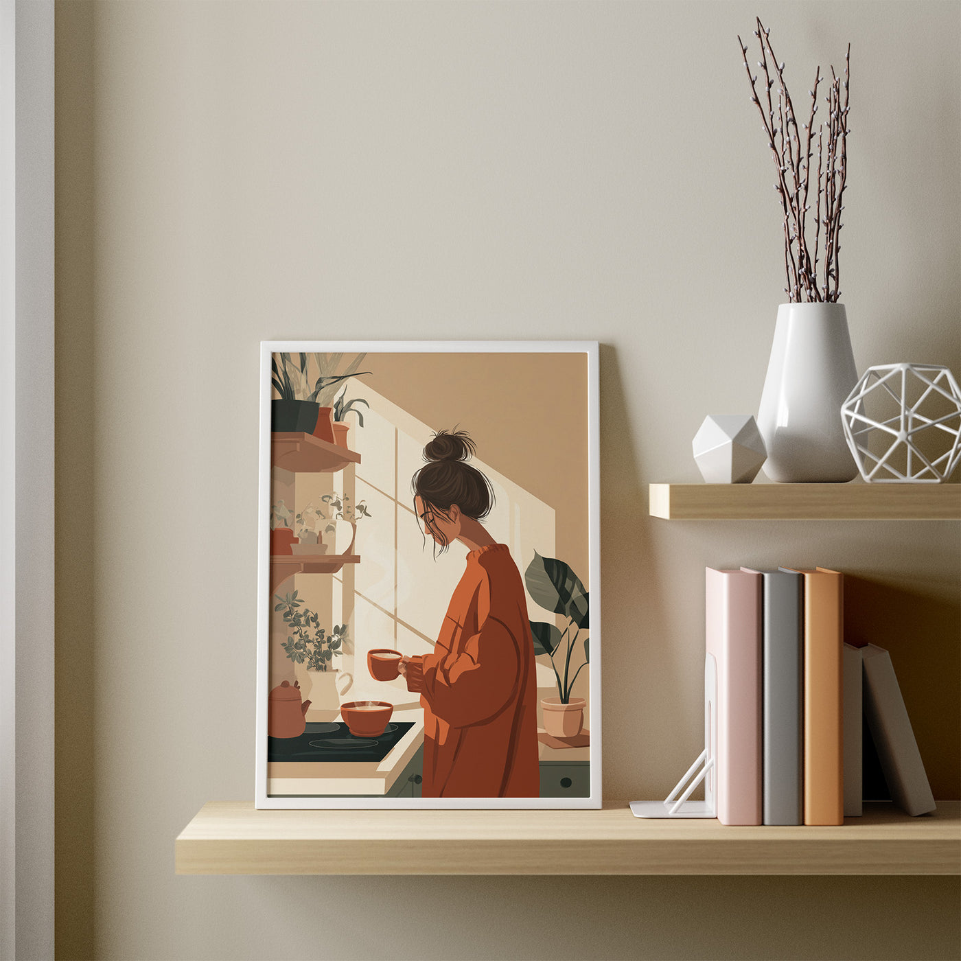 Cosy Kitchen Morning framed in a room