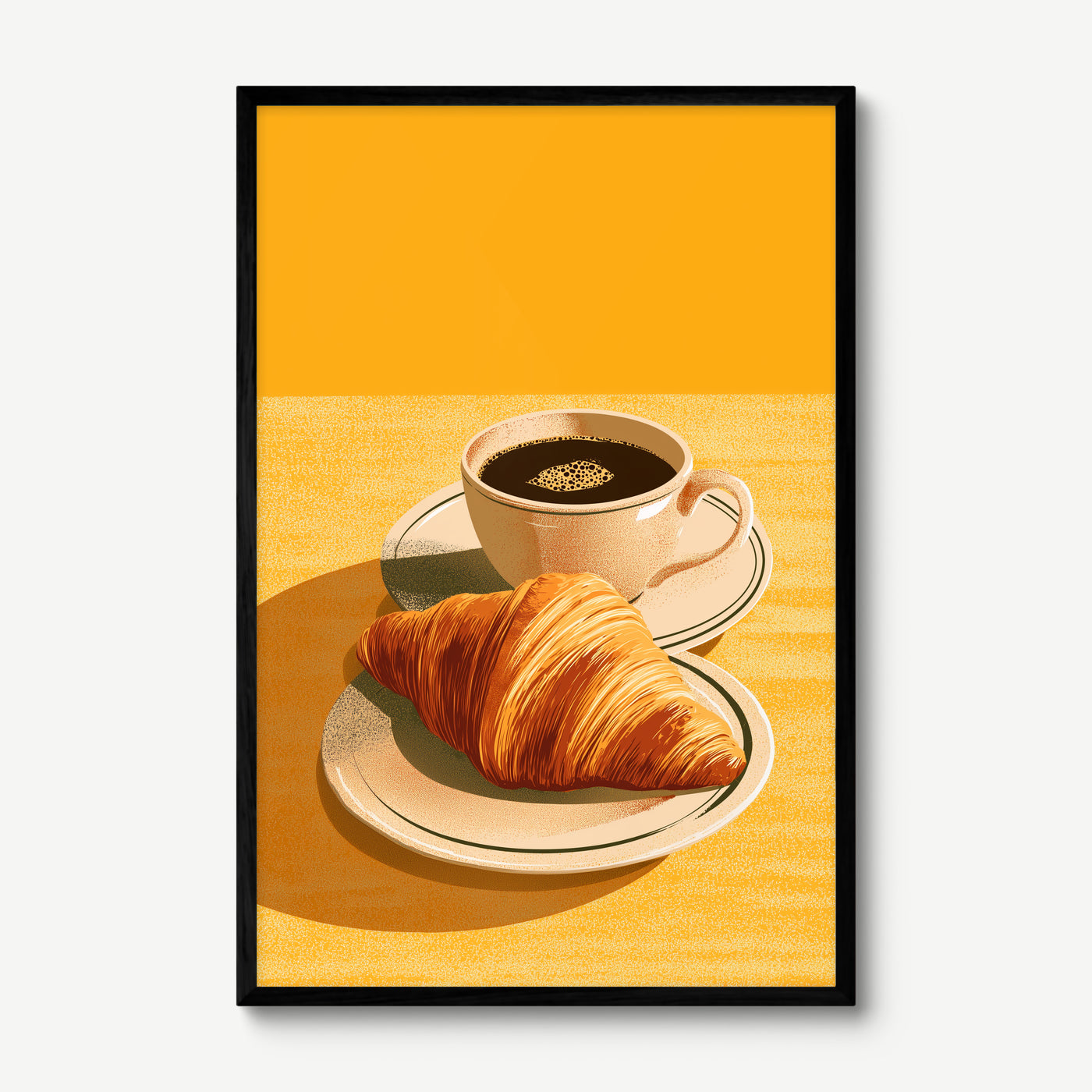 Croissant Morning art print in a black frame