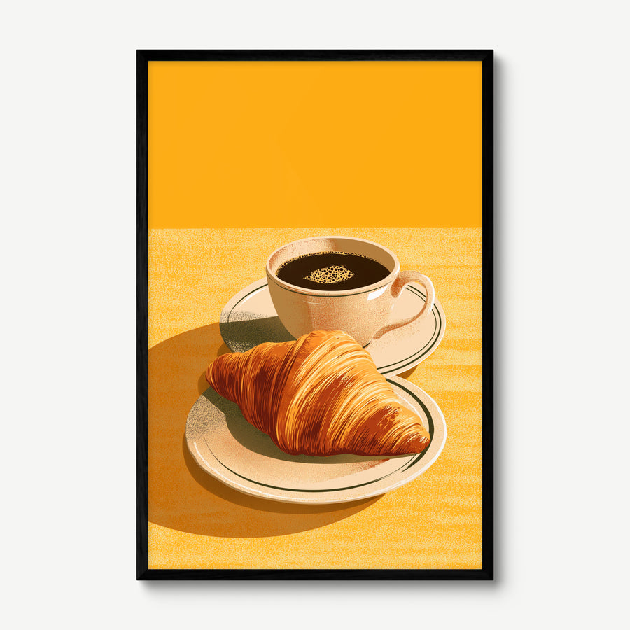 Croissant Morning art print in a black frame