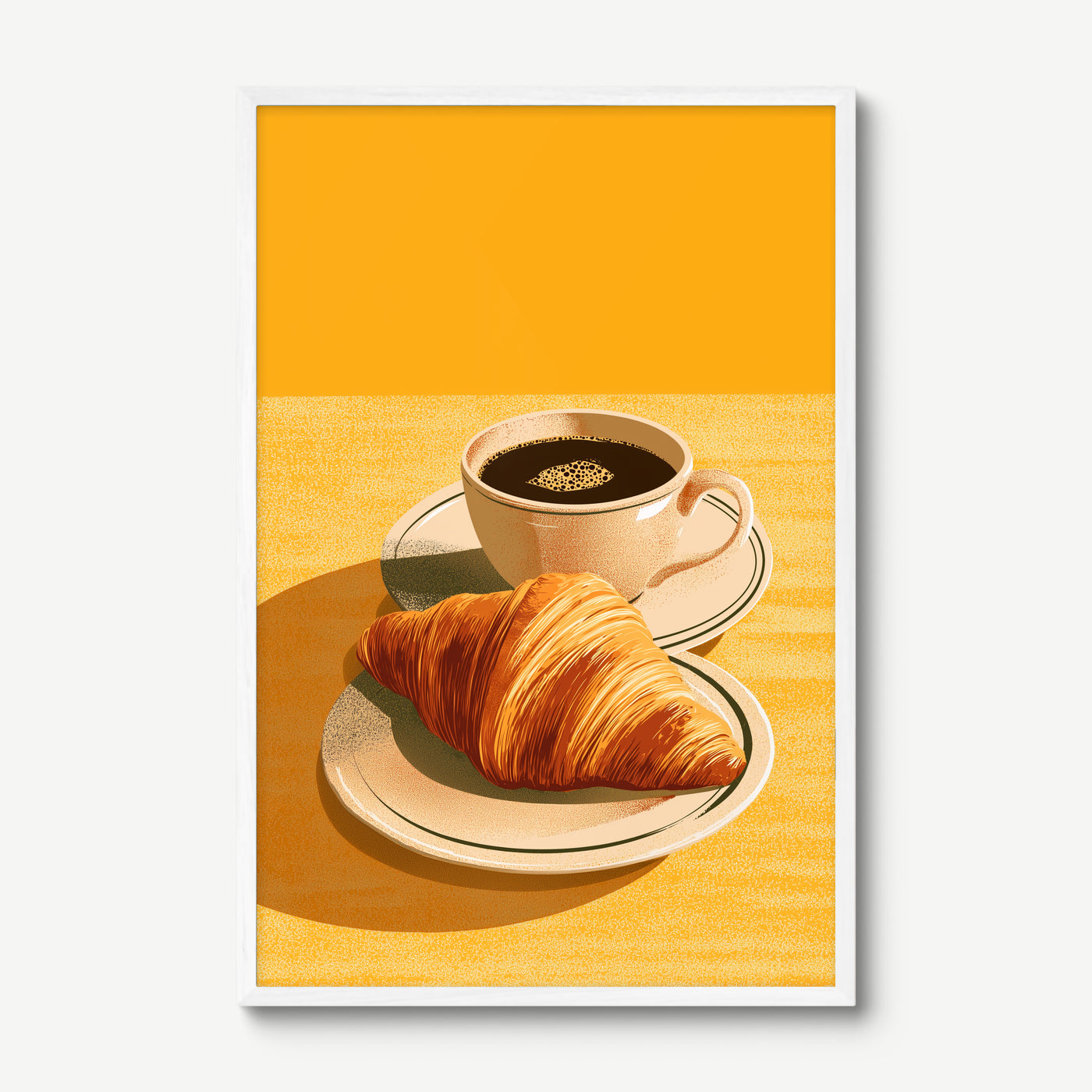 Croissant Morning art print in a white frame