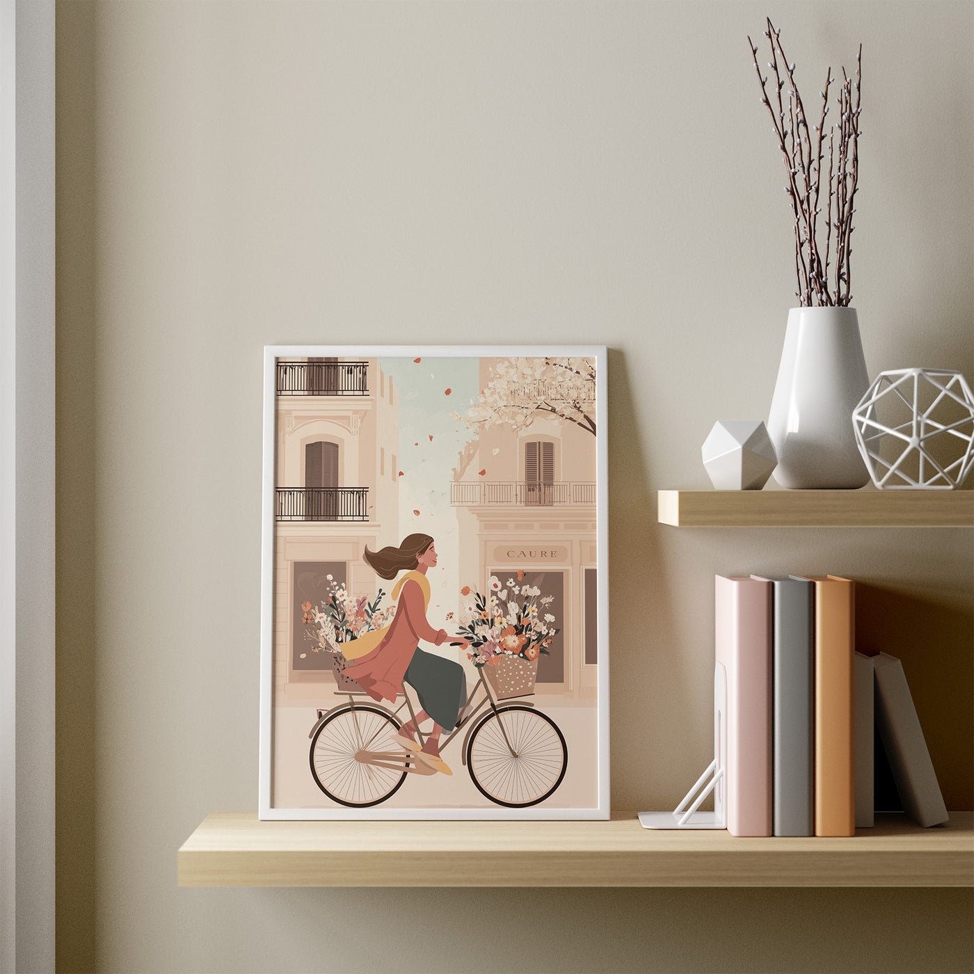 Cycling Through Petals framed in a room