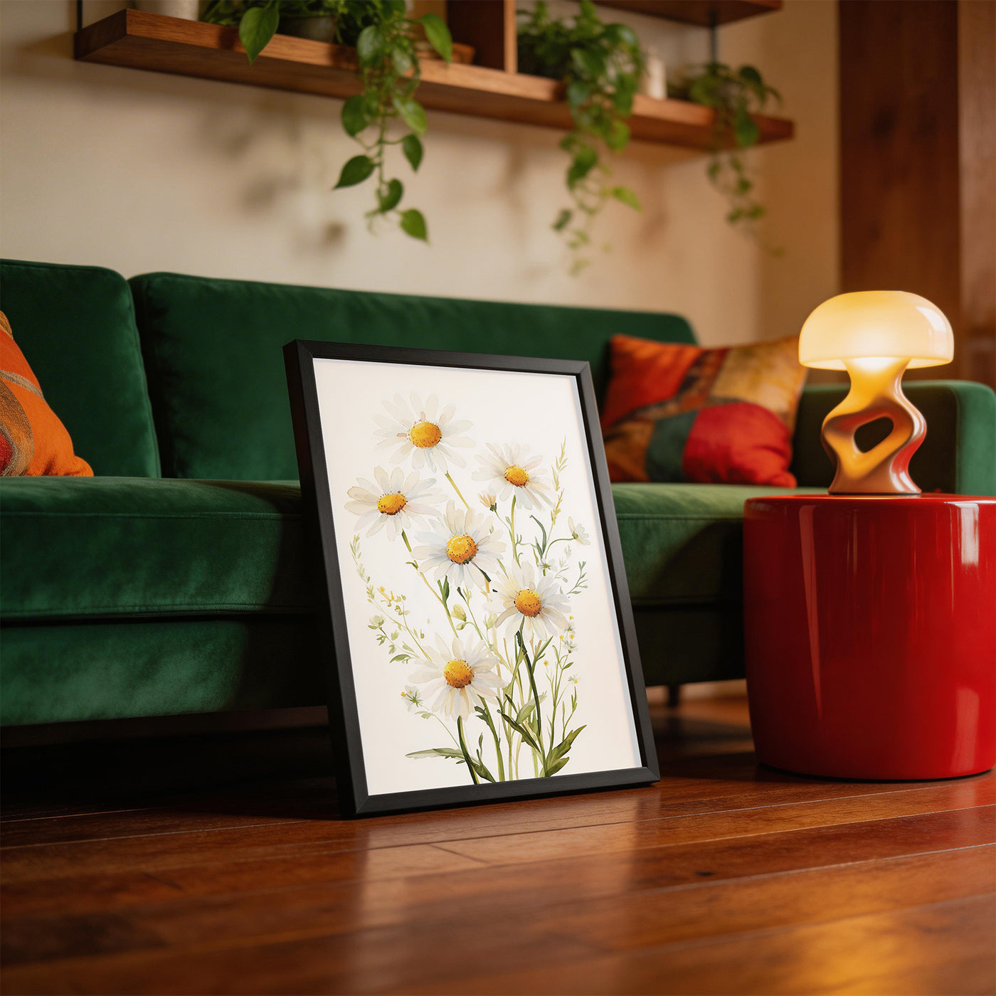 Daisy Garden framed on a wall