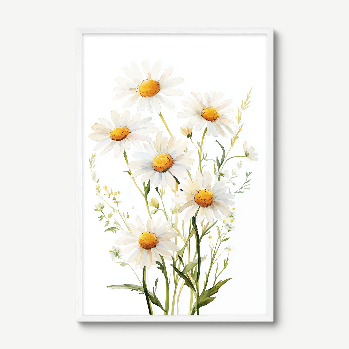 Daisy Garden art print in a white frame