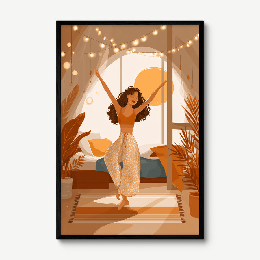 Dancing in the Morning art print in a black frame