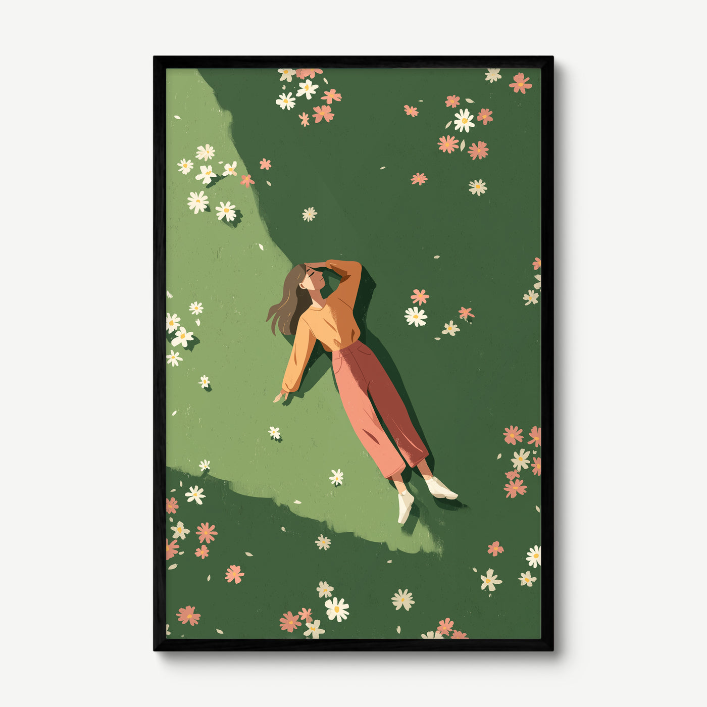 Daydream in Daisies art print in a black frame