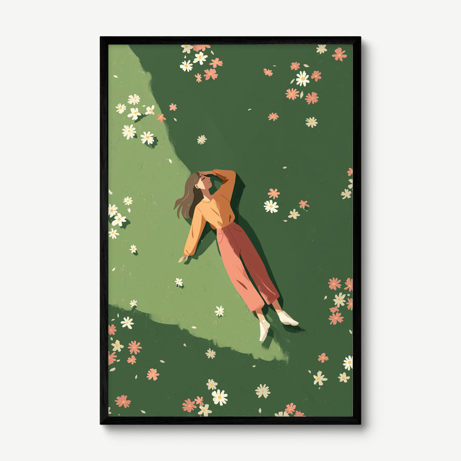 Daydream in Daisies art print in a black frame