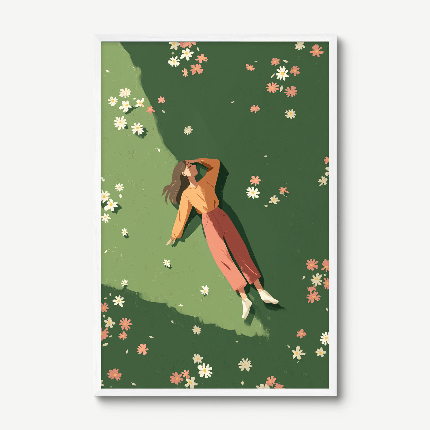 Daydream in Daisies art print in a white frame