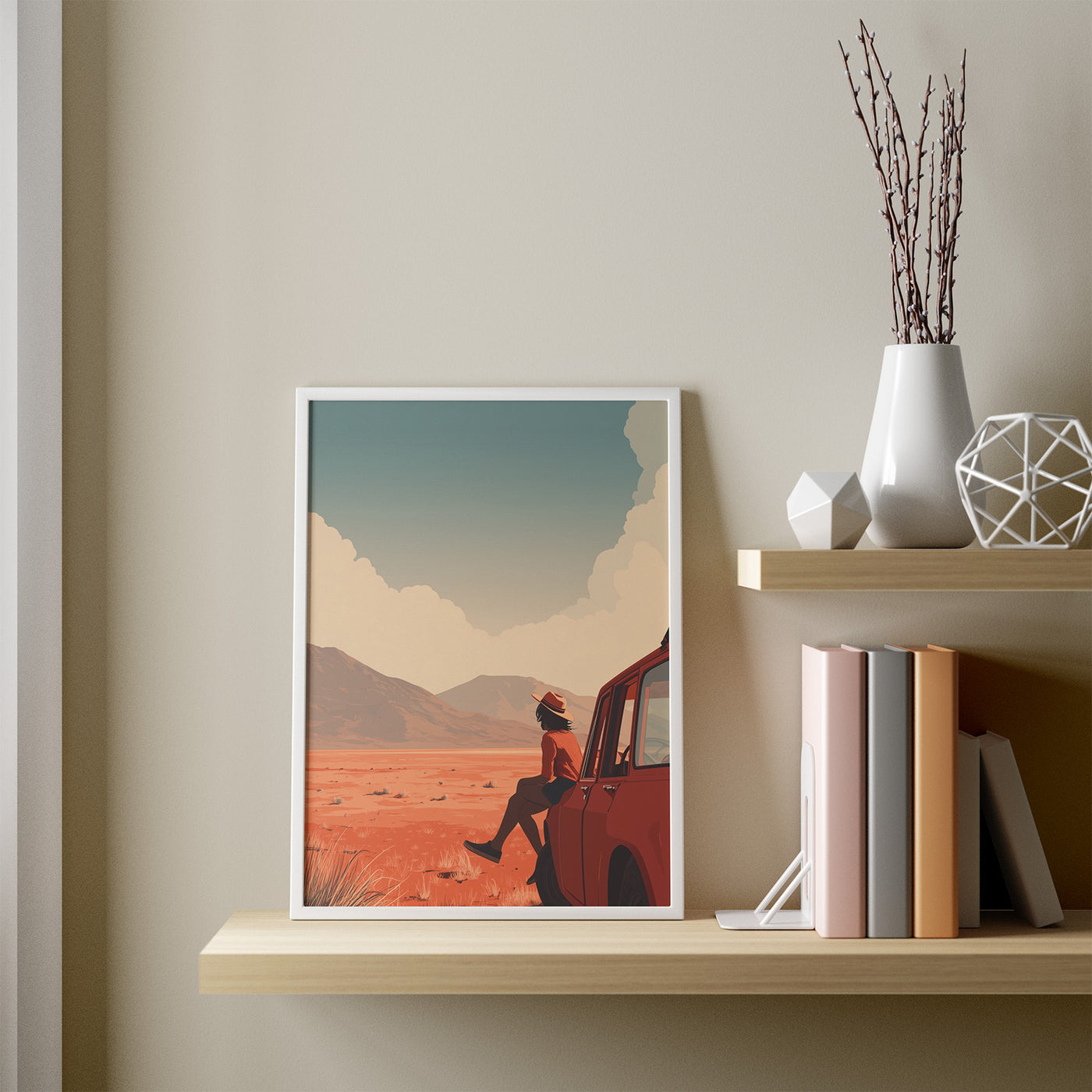 Desert Road Stop framed in a room