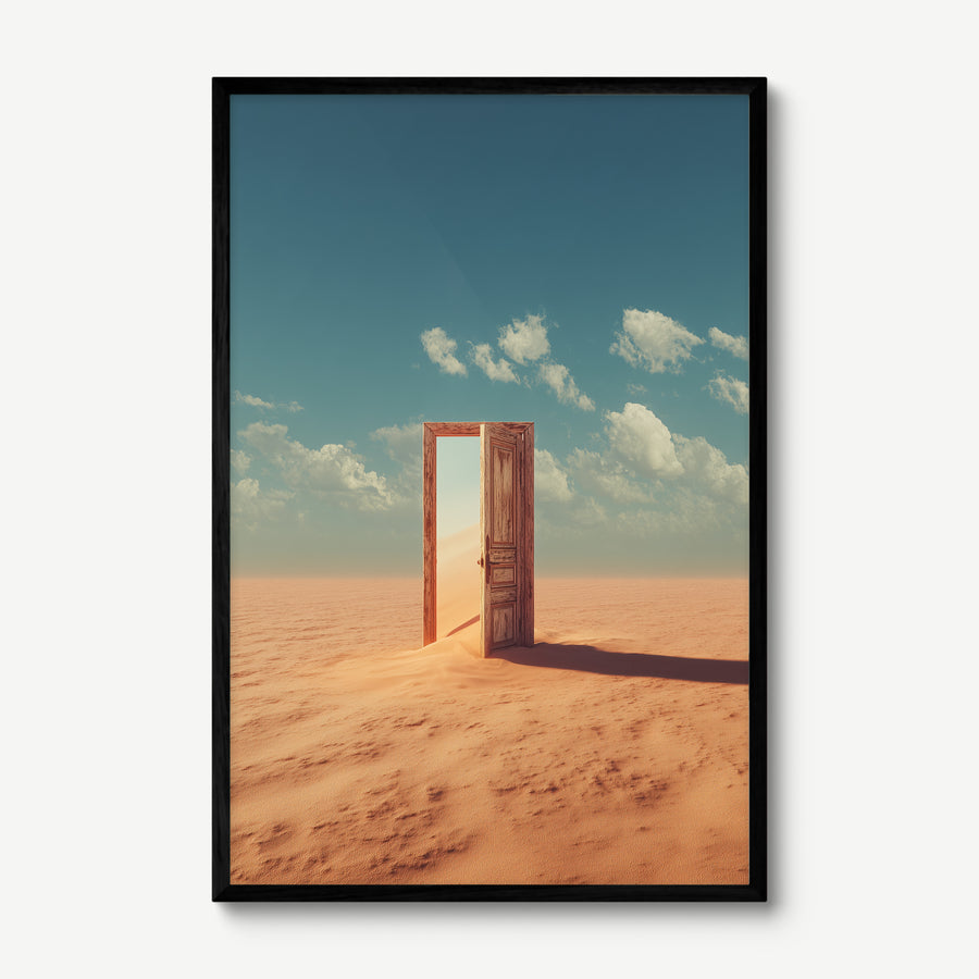 Door in the Desert art print in a black frame