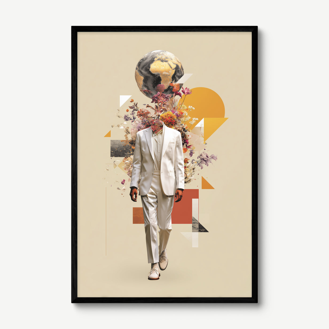 Earth and Bloom art print in a black frame