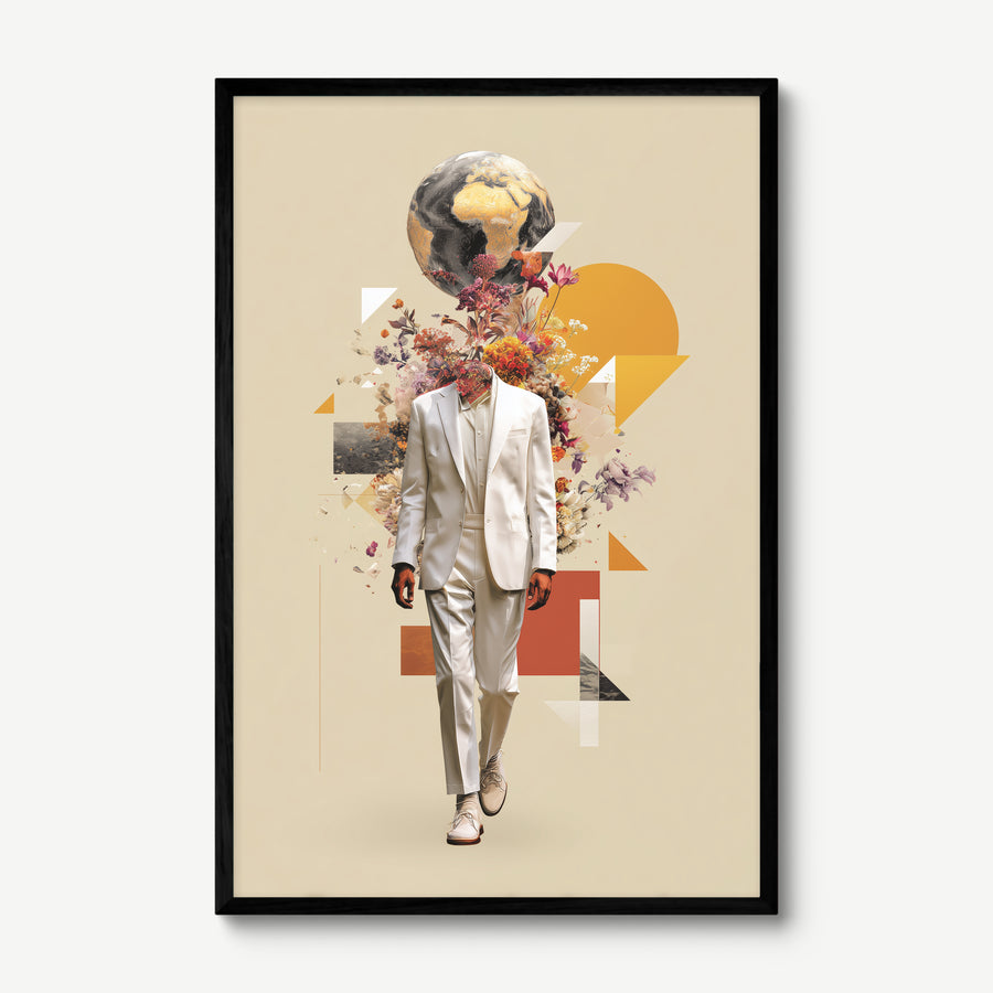 Earth and Bloom art print in a black frame