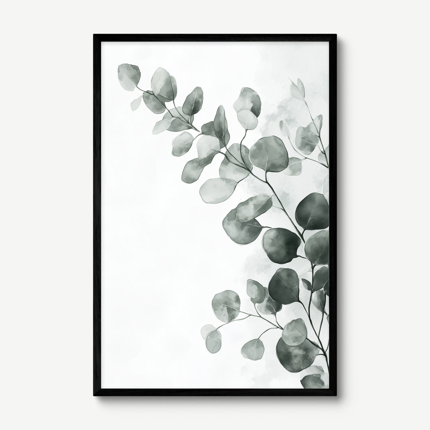 Eucalyptus Mist art print in a black frame