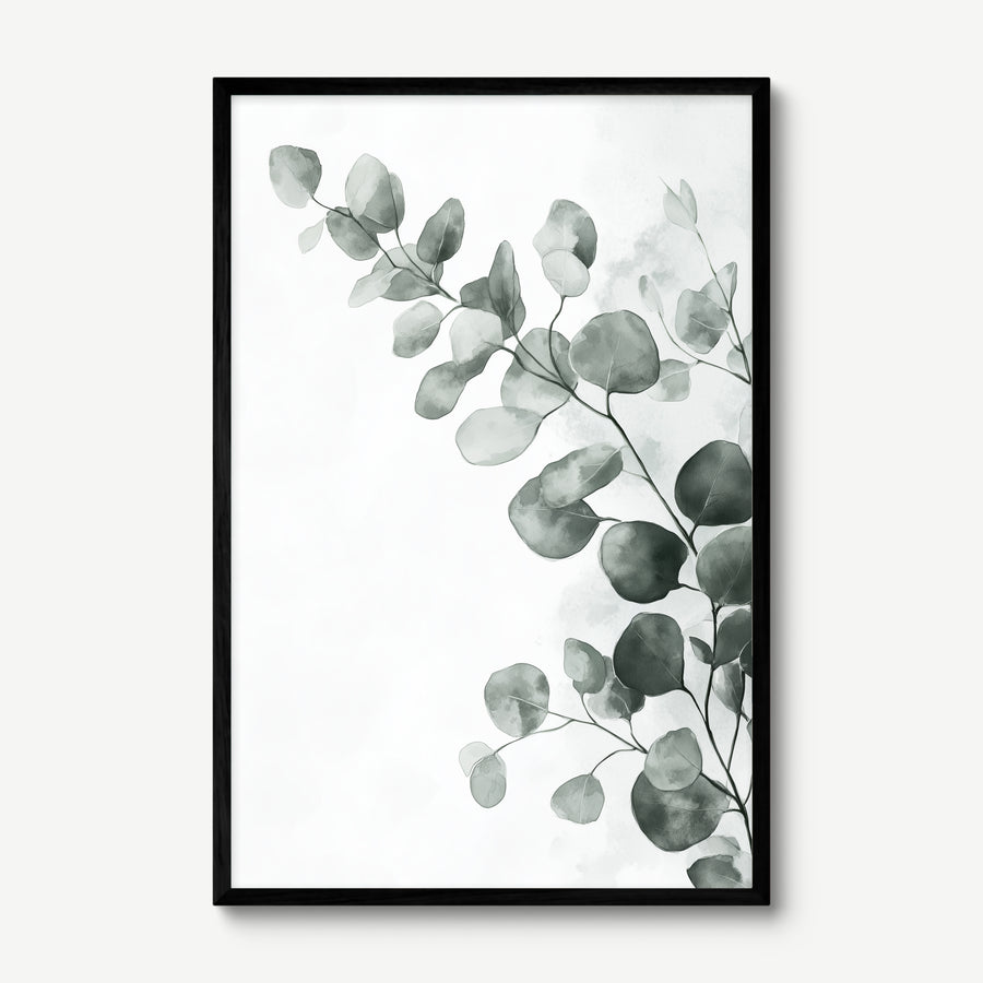 Eucalyptus Mist art print in a black frame