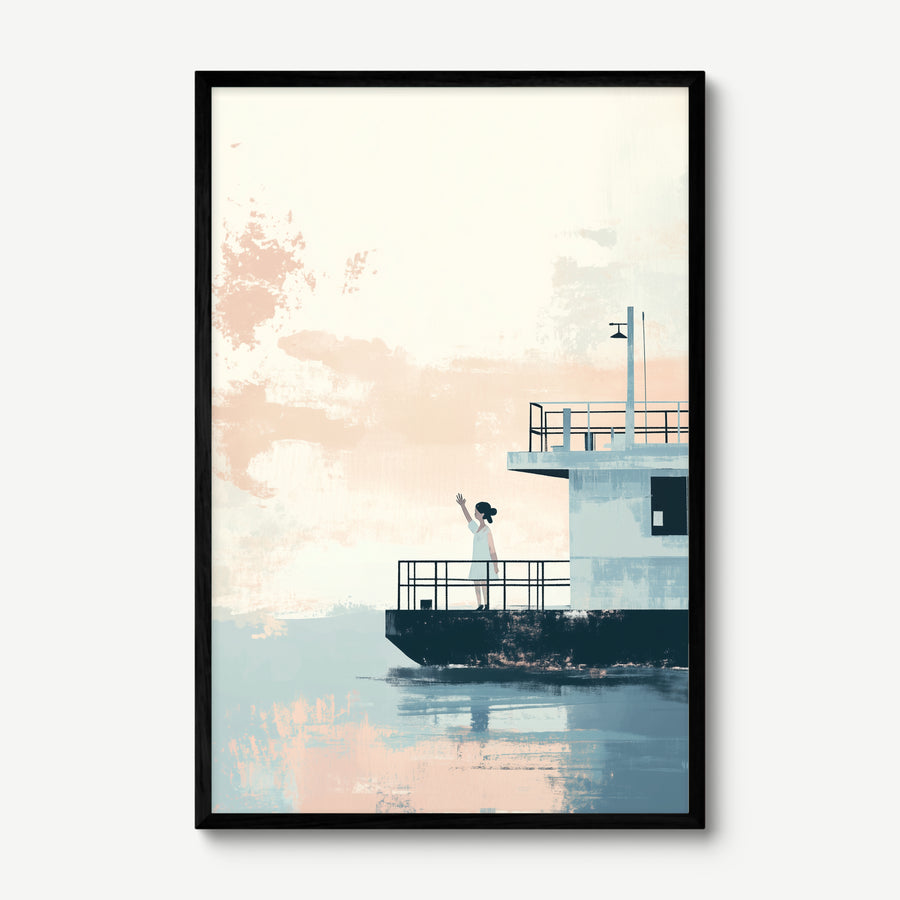 Farewell Across the Water art print in a black frame