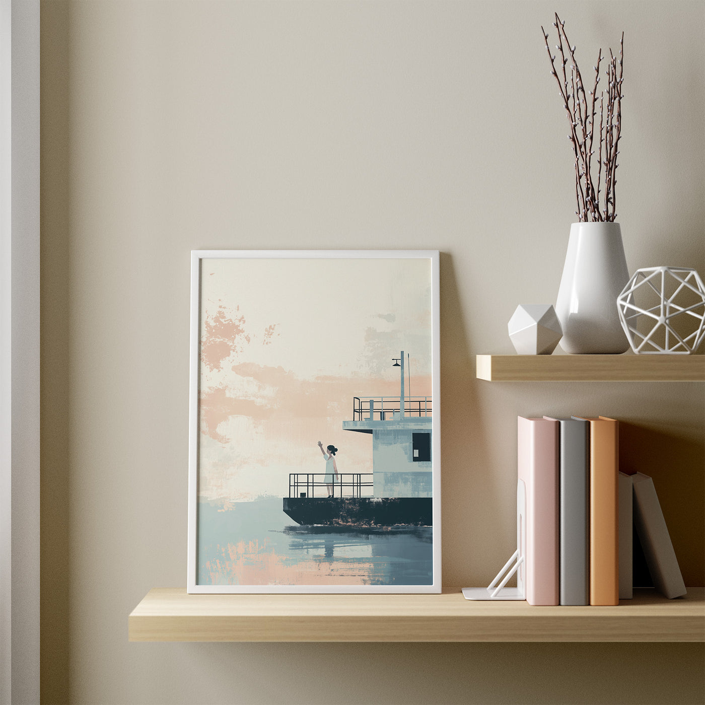 Farewell Across the Water framed in a room