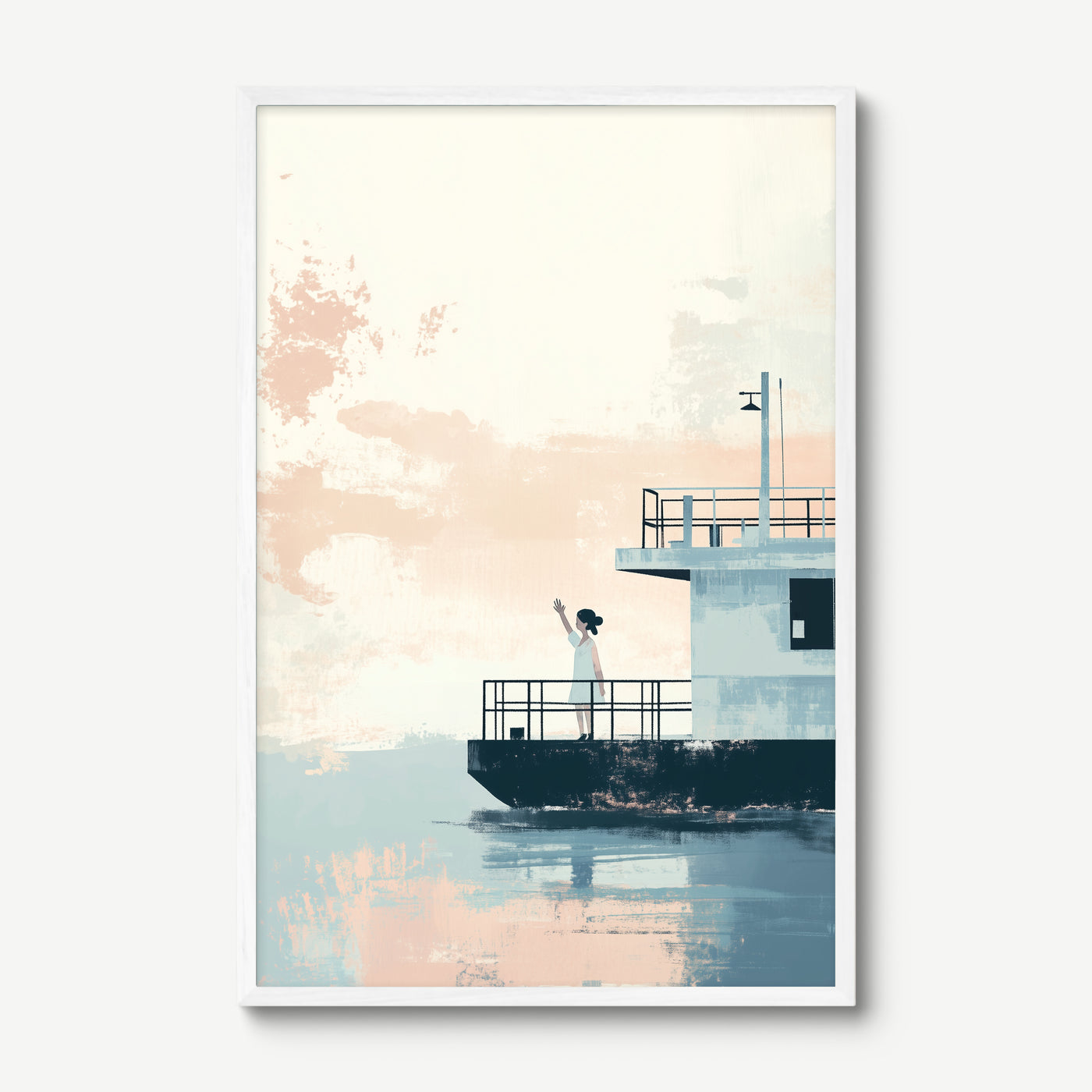 Farewell Across the Water art print in a white frame