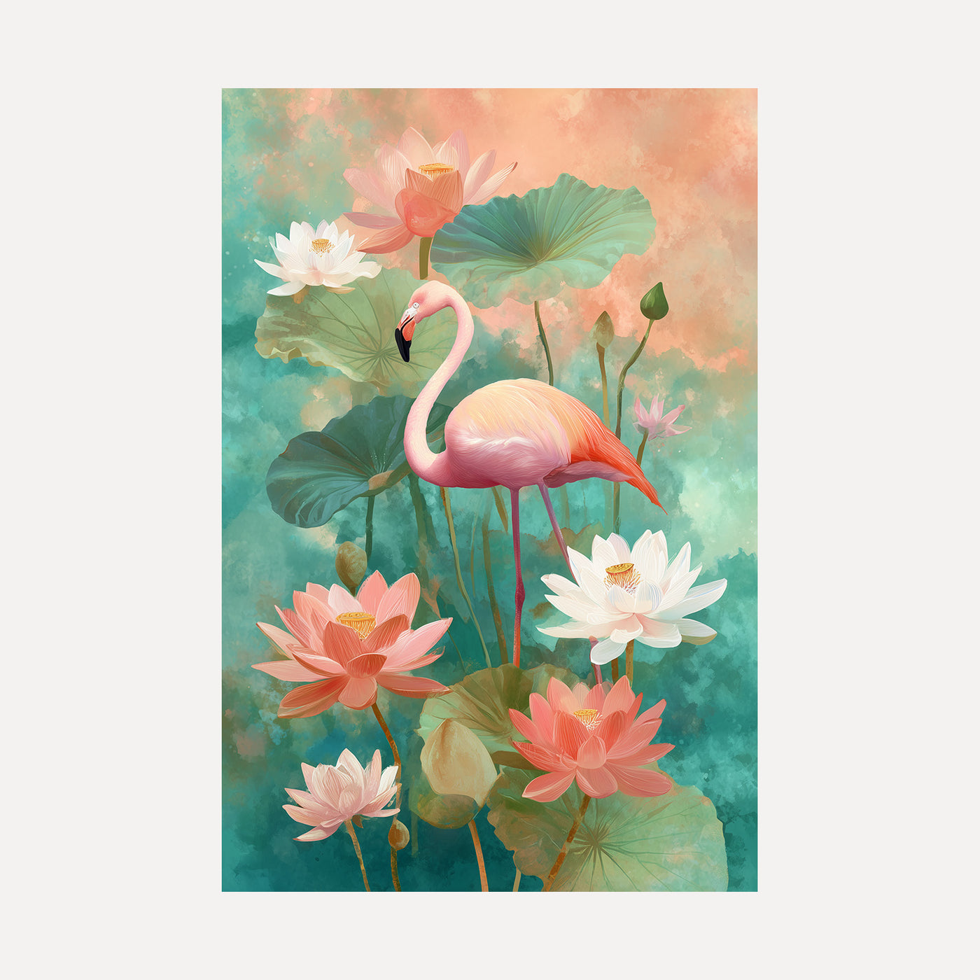 Flamingo in Lotus Garden unframed art print