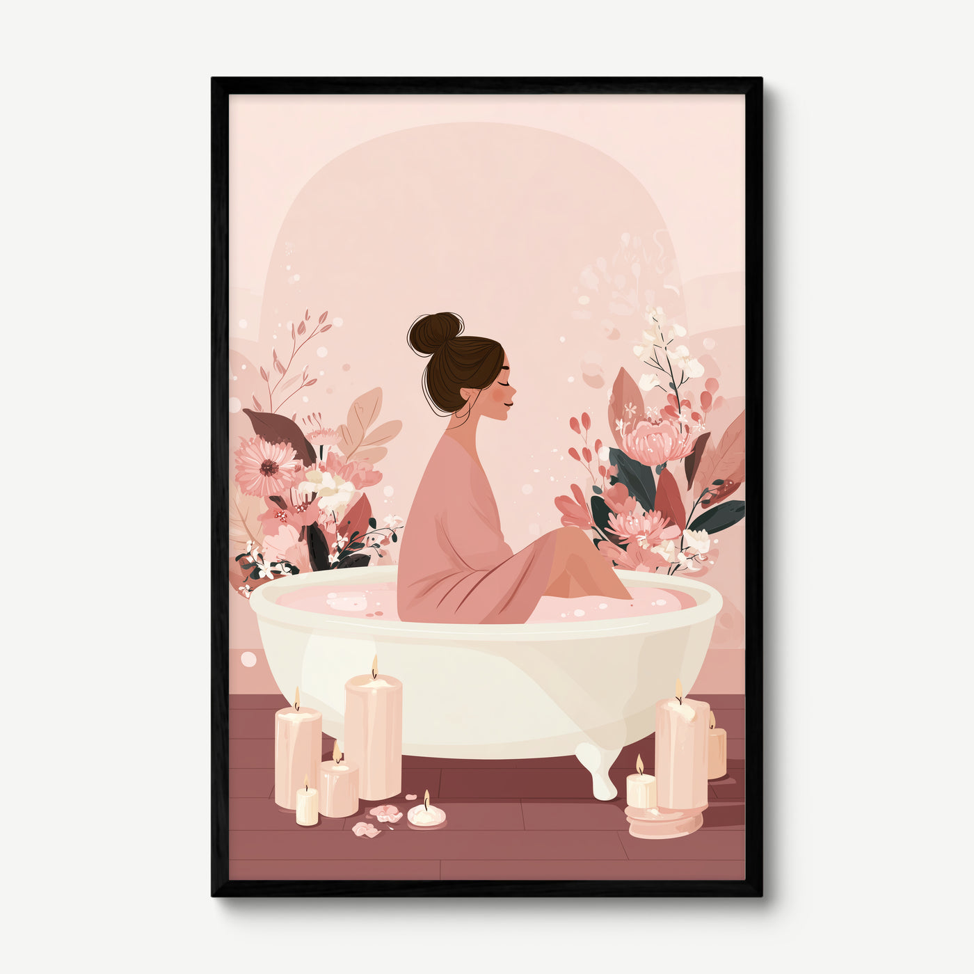Floral Bath Ritual art print in a black frame