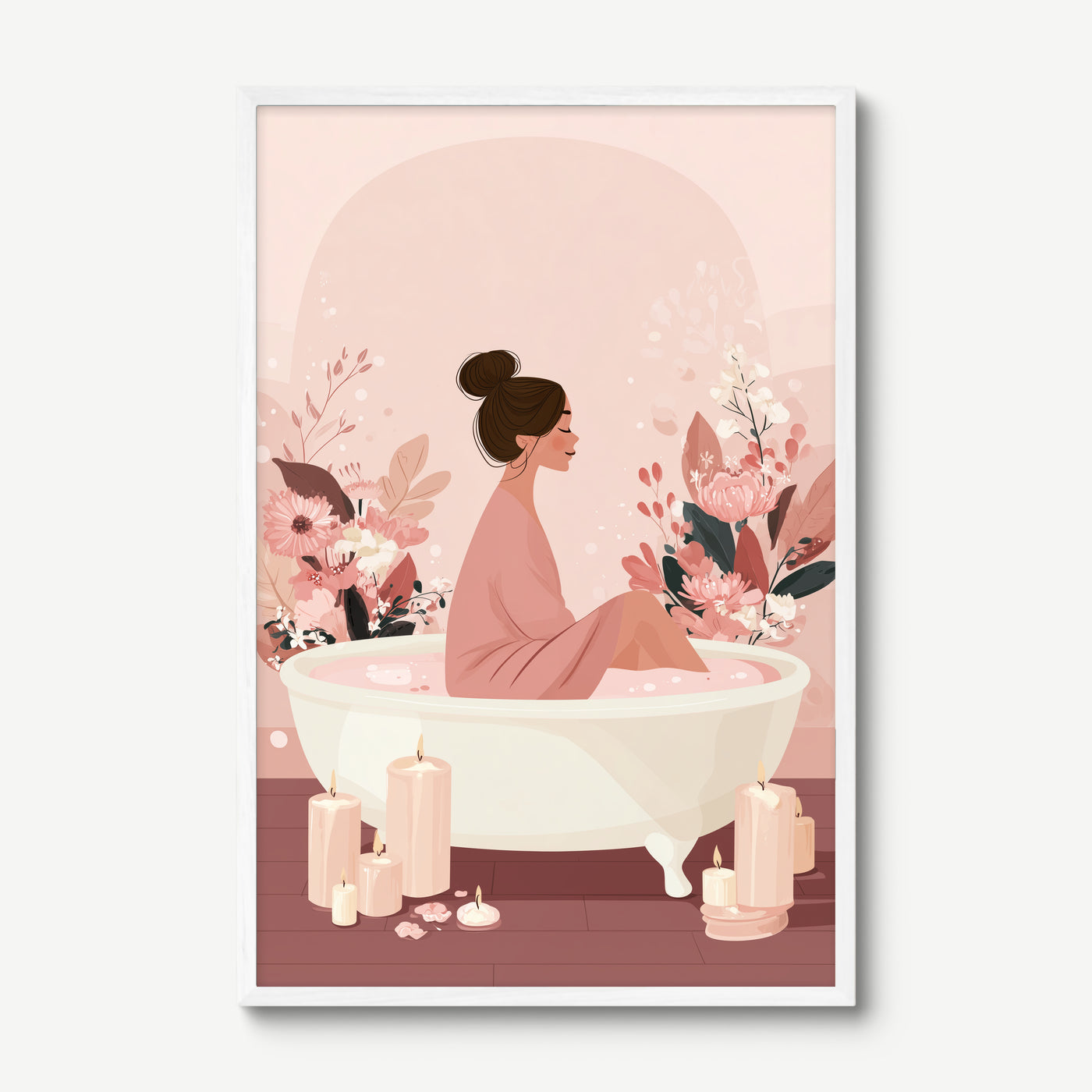 Floral Bath Ritual art print in a white frame