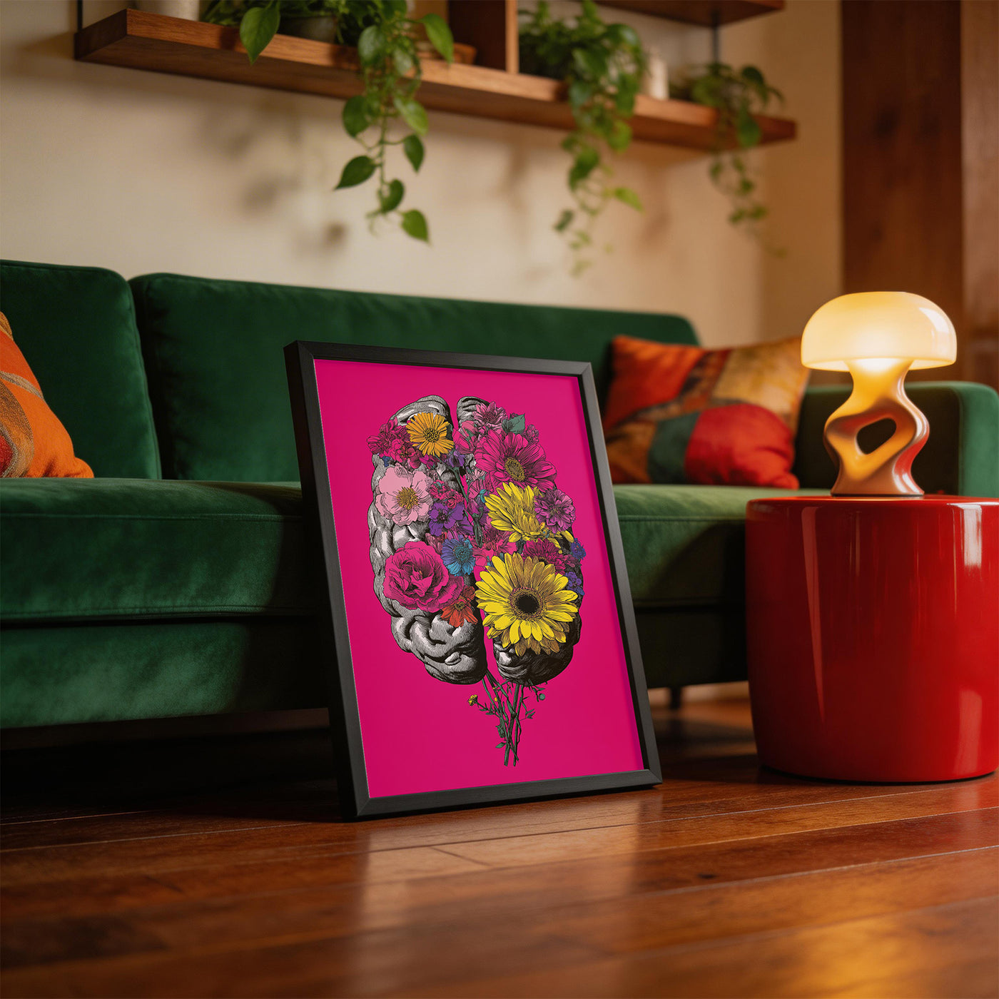 Floral Brain framed on a wall