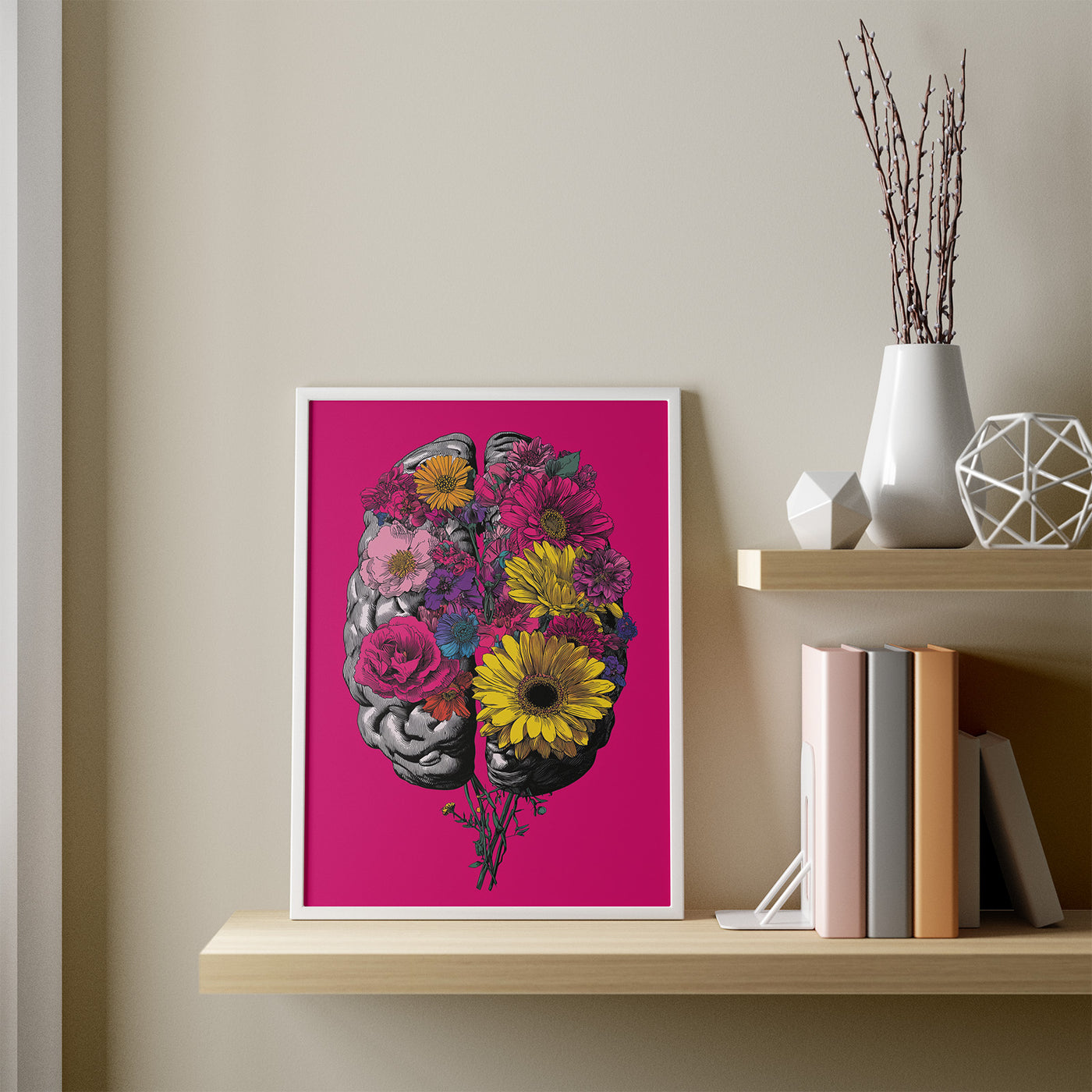 Floral Brain framed in a room