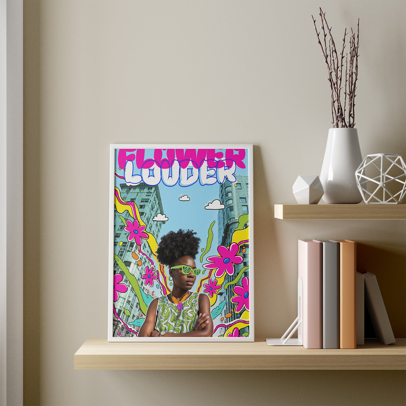 Floral Noise framed in a room