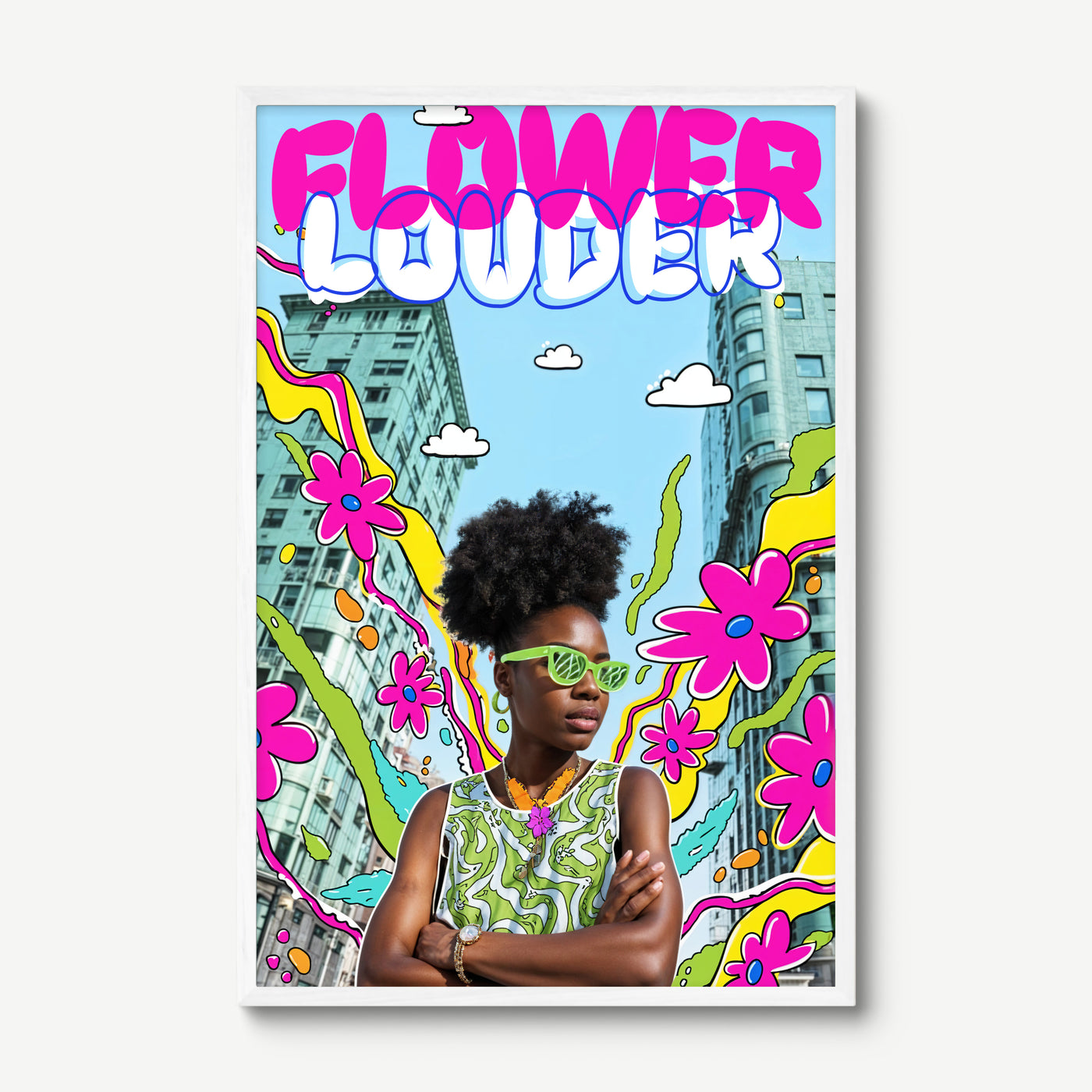 Floral Noise art print in a white frame