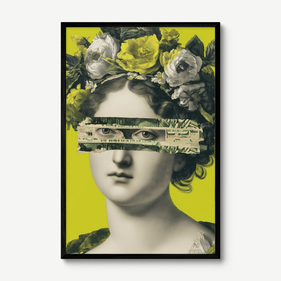 Floral Redact art print in a black frame