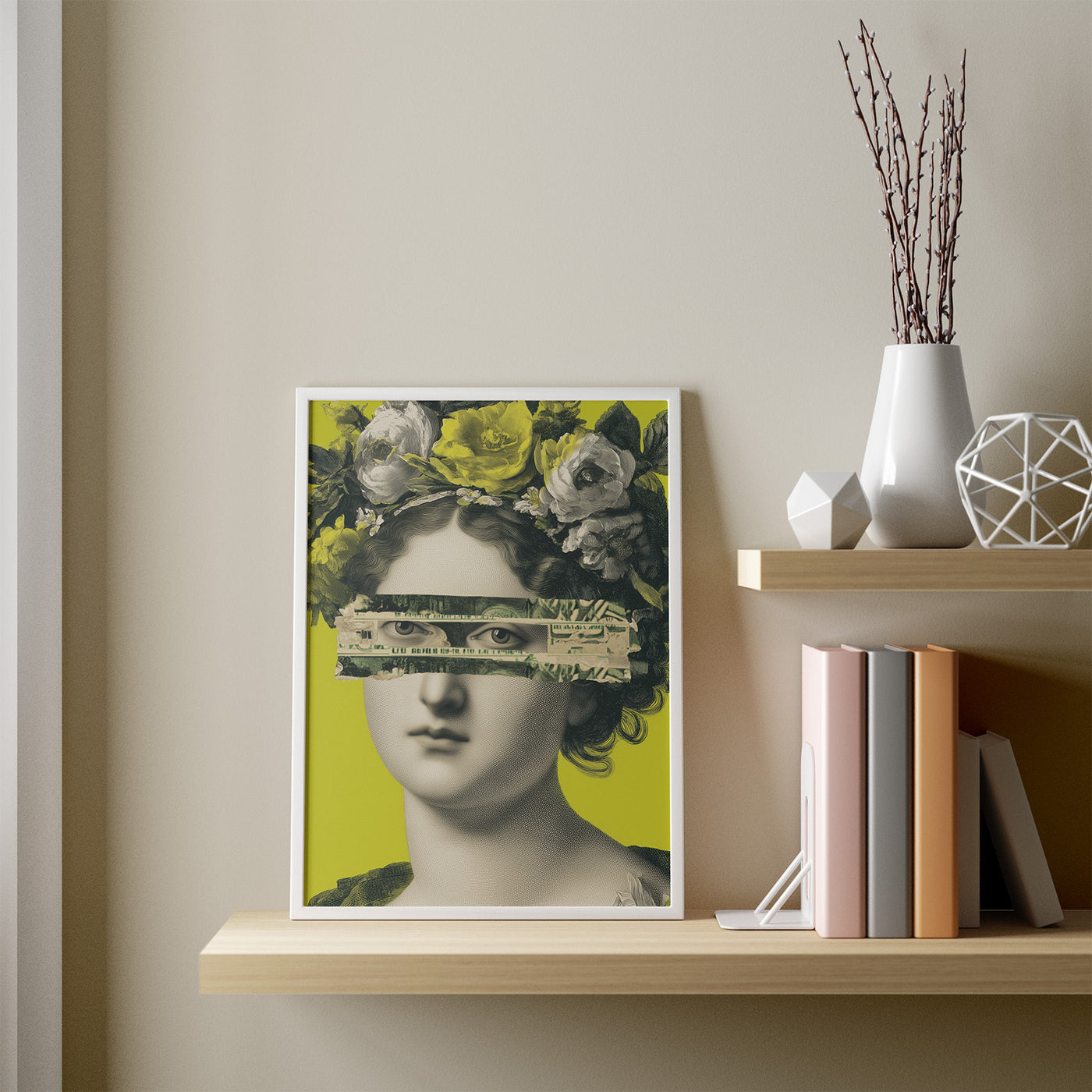 Floral Redact framed in a room