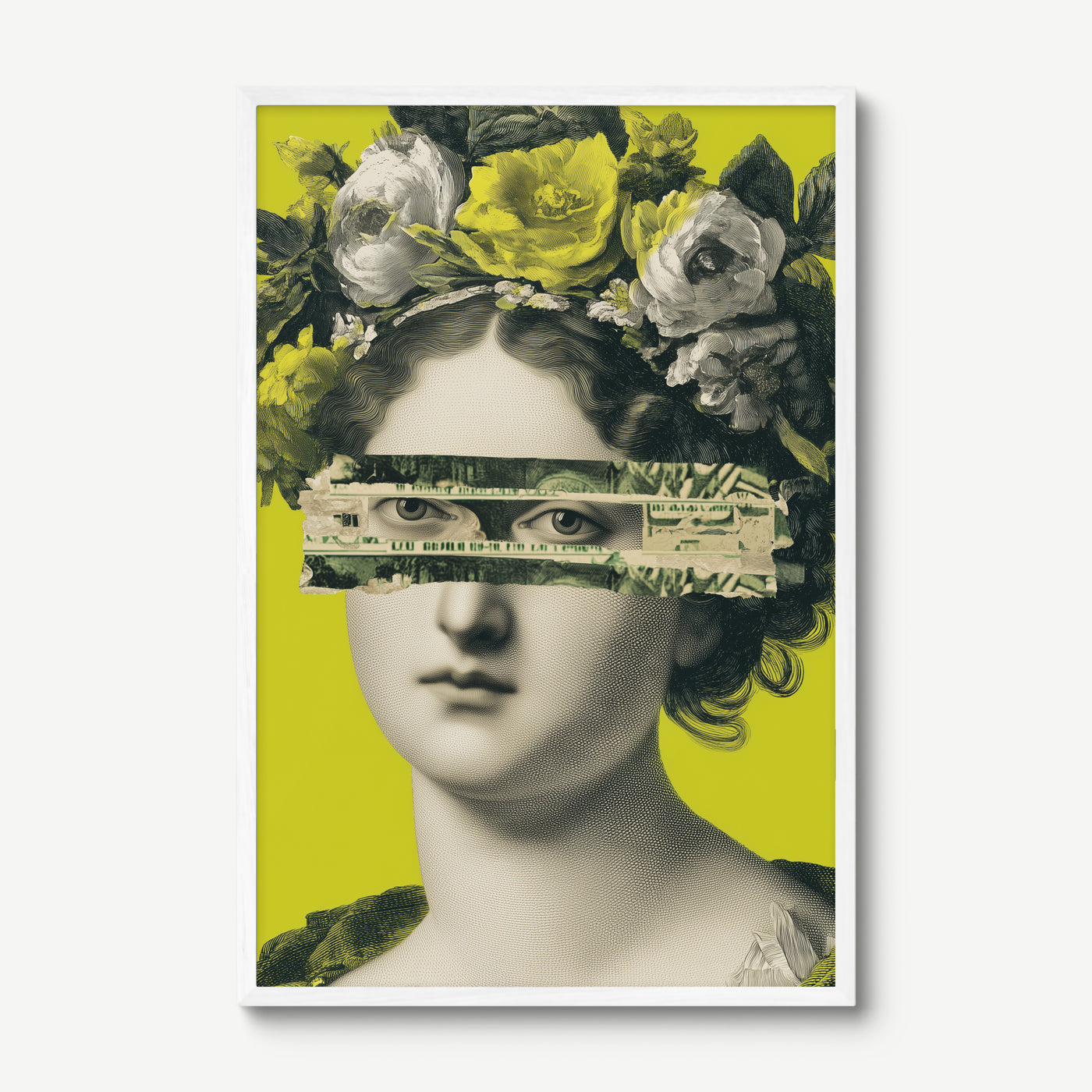 Floral Redact art print in a white frame