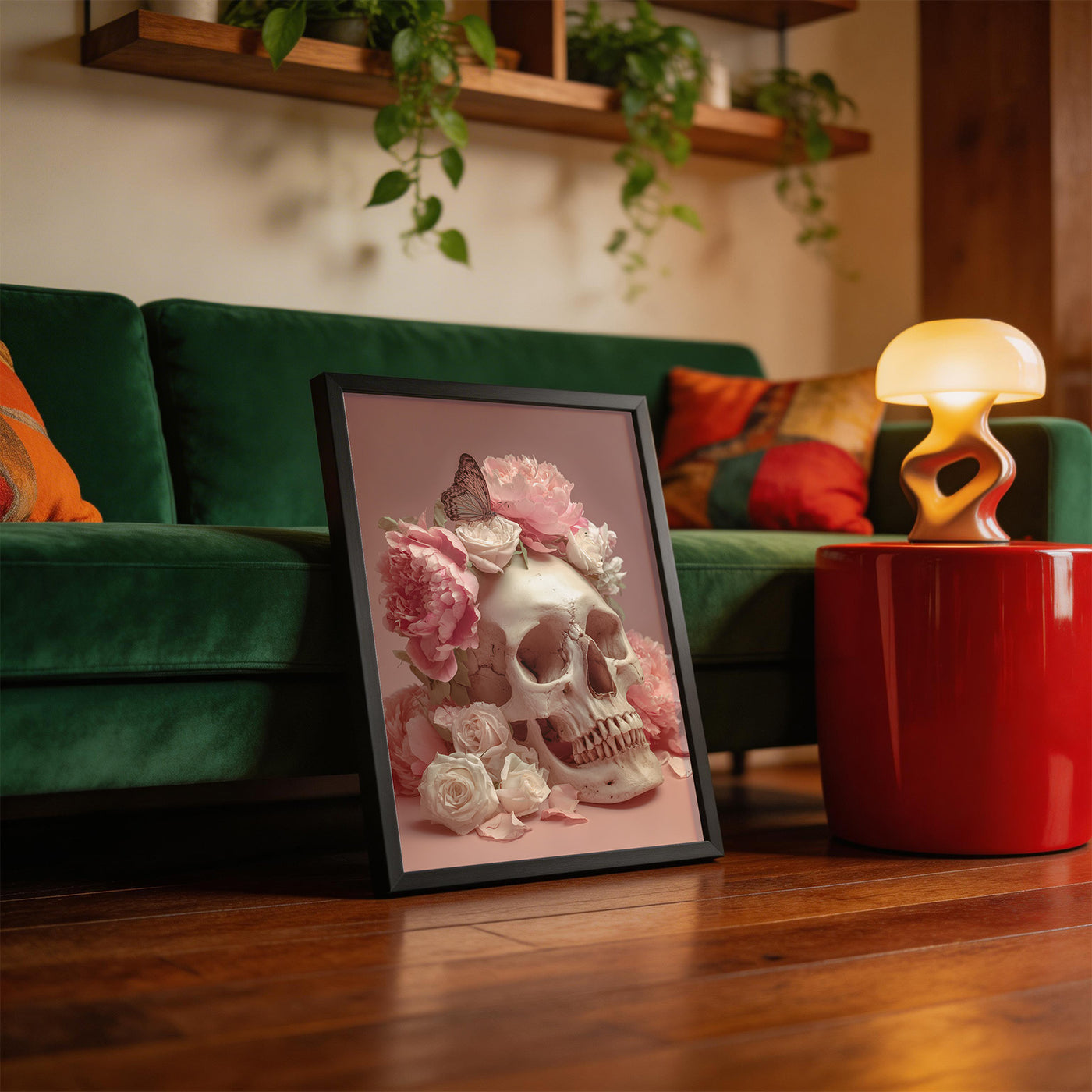 Floral Skull framed on a wall