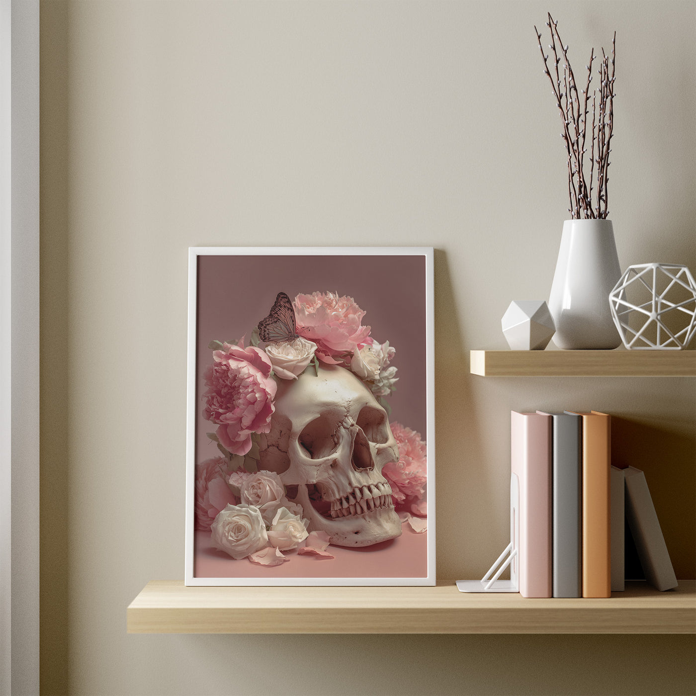 Floral Skull framed in a room