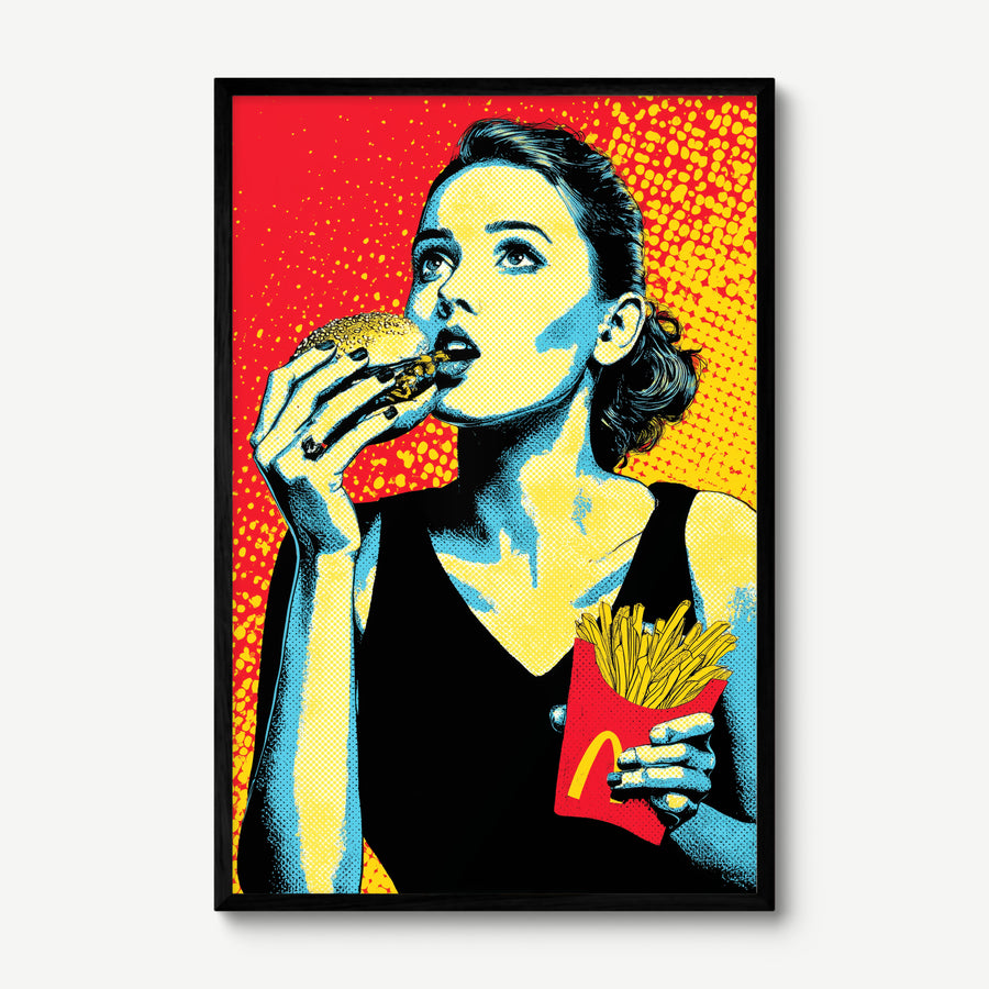 Fries First art print in a black frame