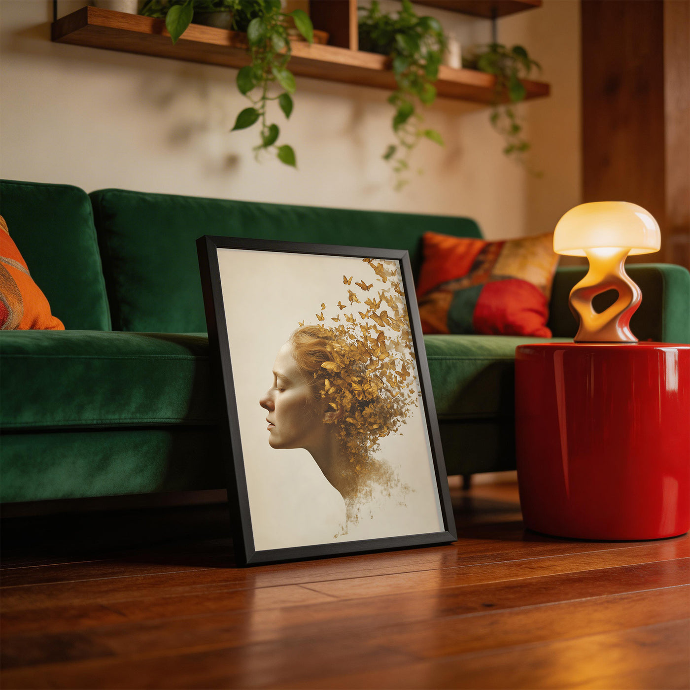 Golden Butterfly Dissolve framed on a wall