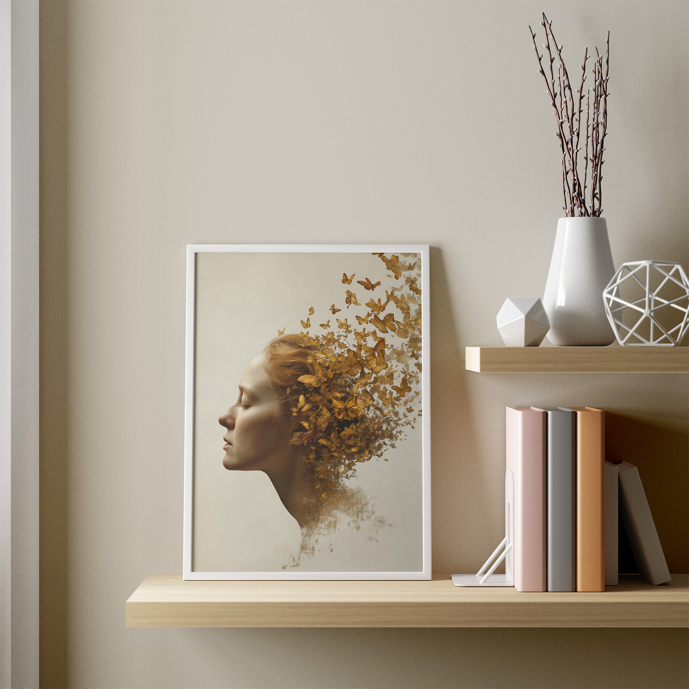 Golden Butterfly Dissolve framed in a room