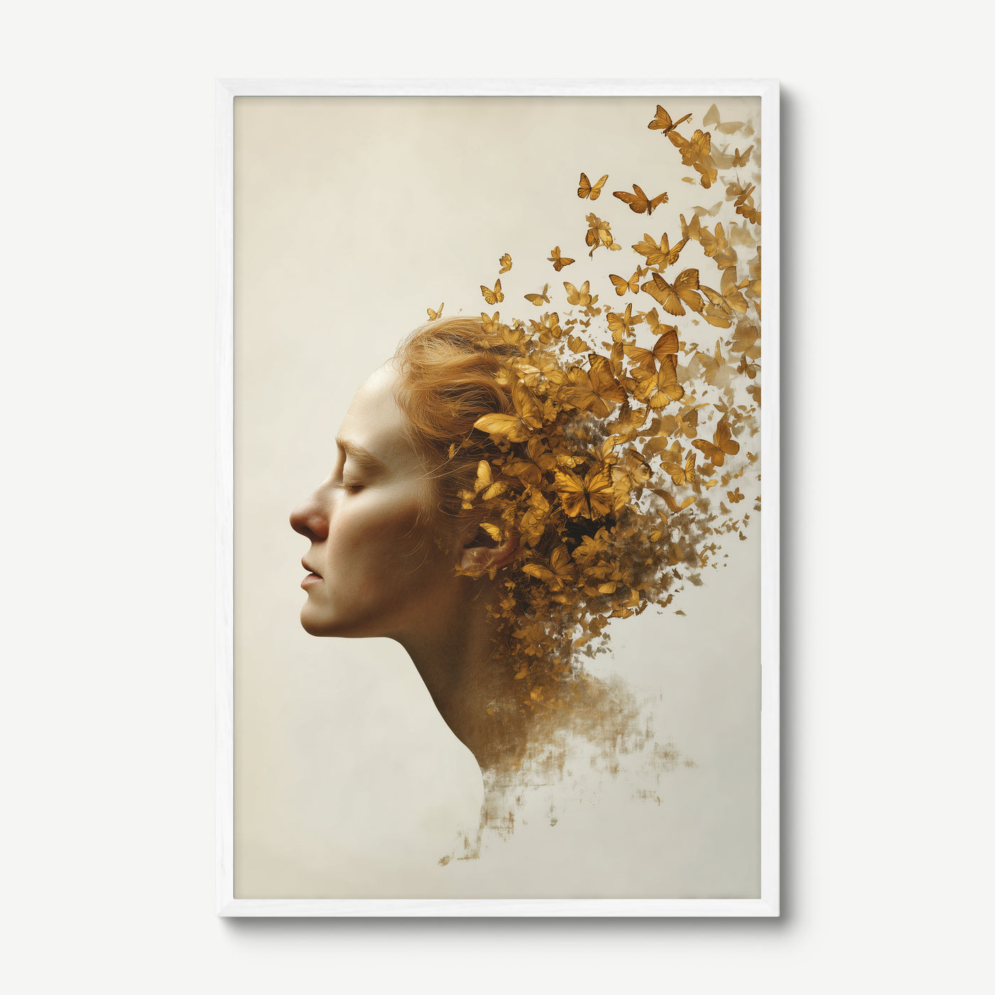 Golden Butterfly Dissolve art print in a white frame