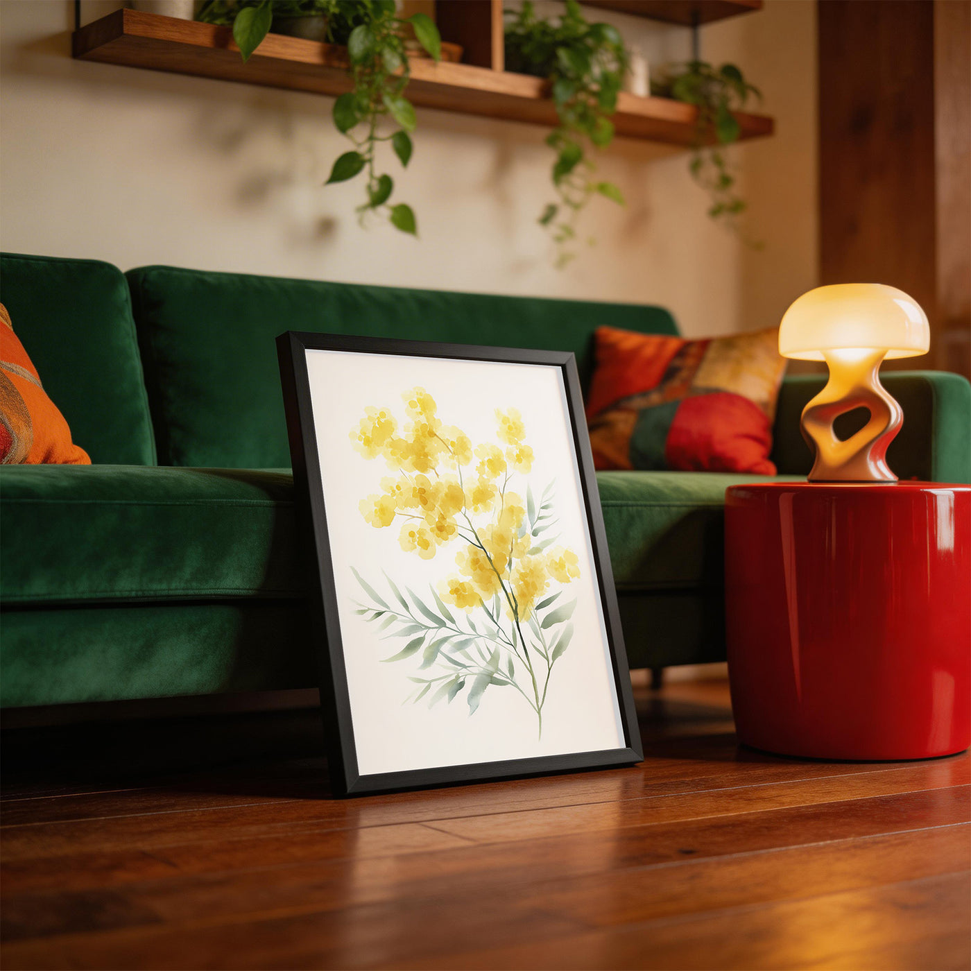 Golden Wattle Branch framed on a wall
