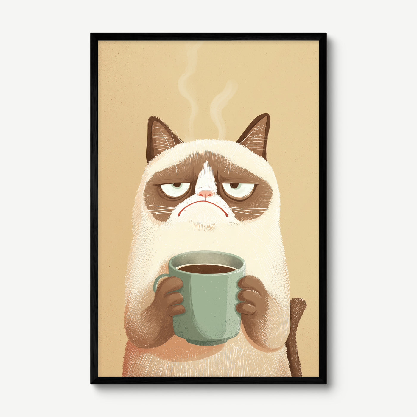 Grumpy Coffee art print in a black frame