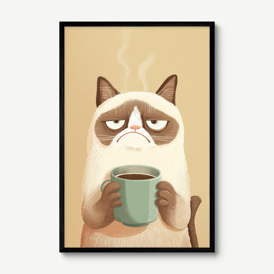 Grumpy Coffee art print in a black frame