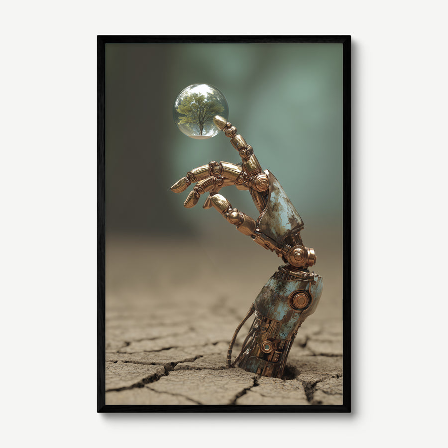 Holding Tomorrow art print in a black frame